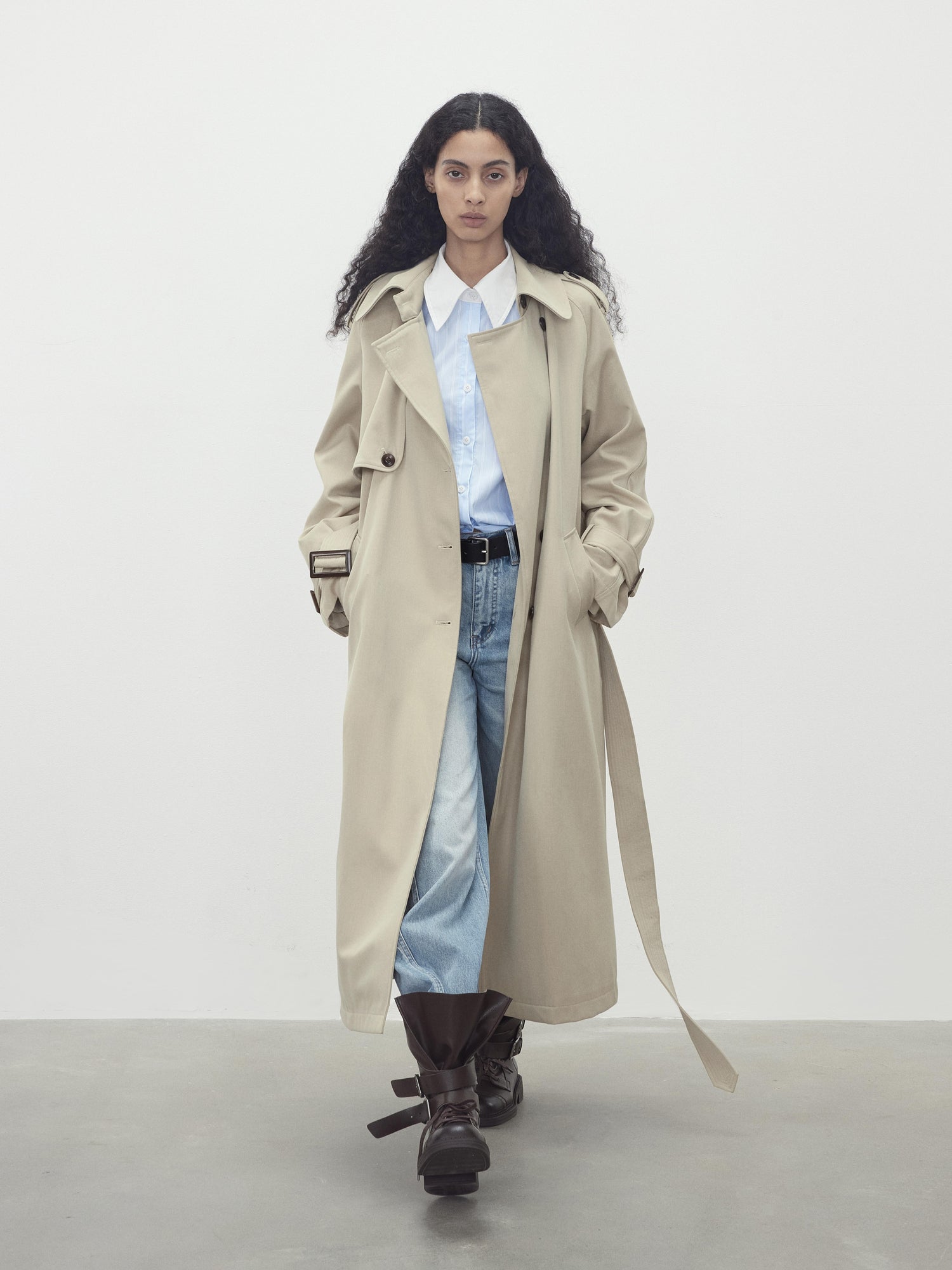 AFTADAWN Relaxed Wool Blend Trench Coat with Belt