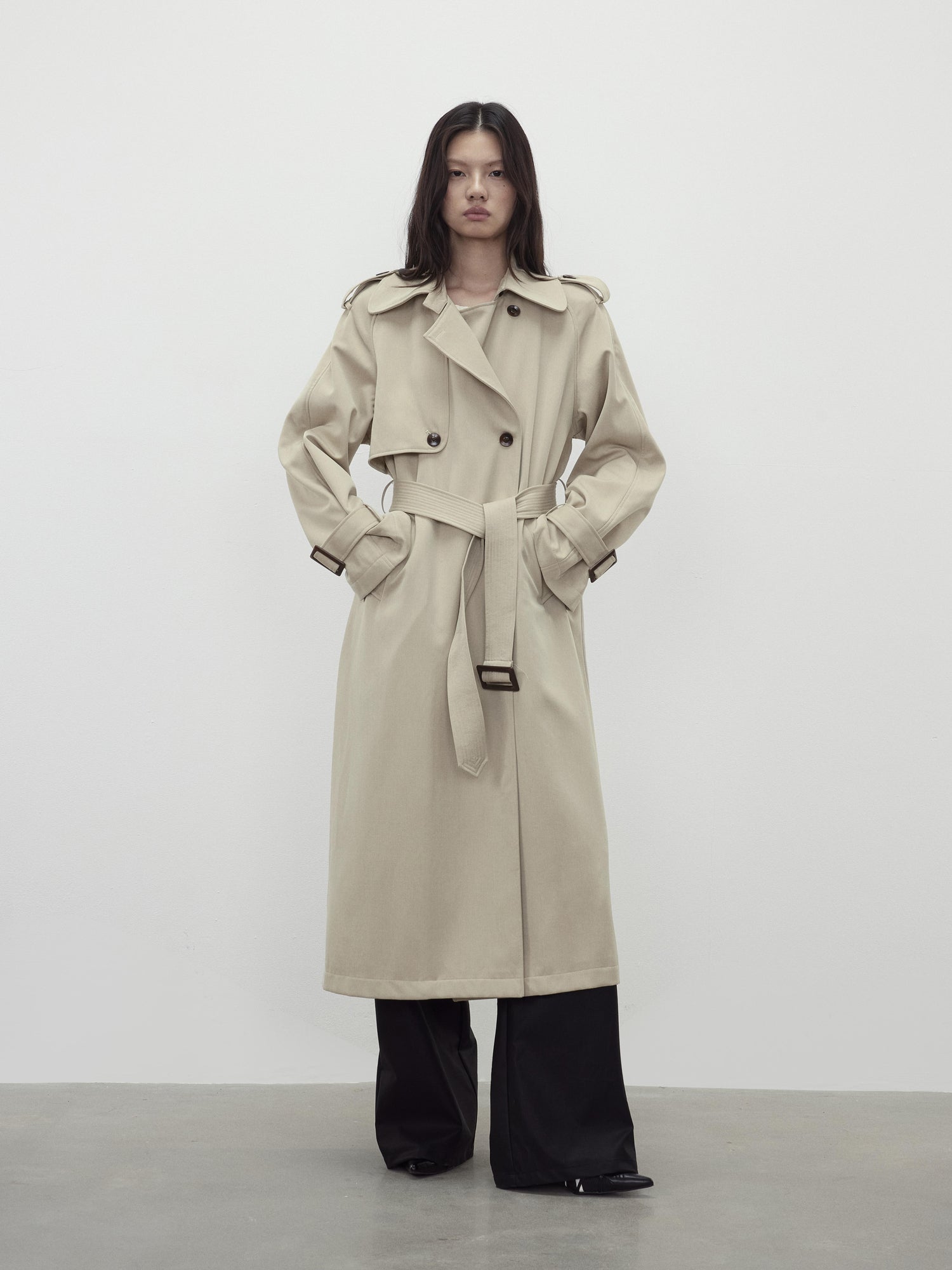 AFTADAWN Relaxed Wool Blend Trench Coat with Belt