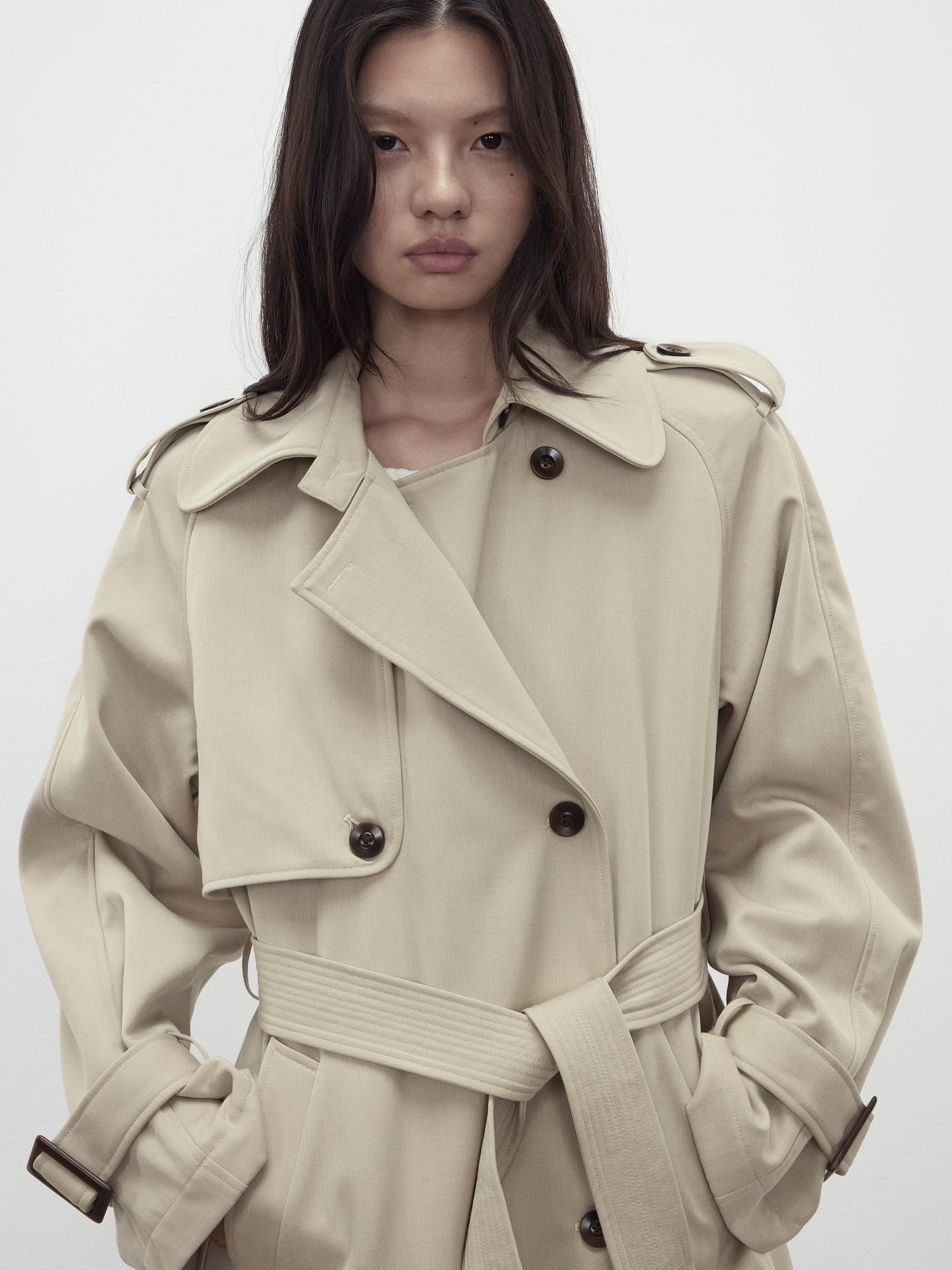 AFTADAWN Relaxed Wool Blend Trench Coat with Belt