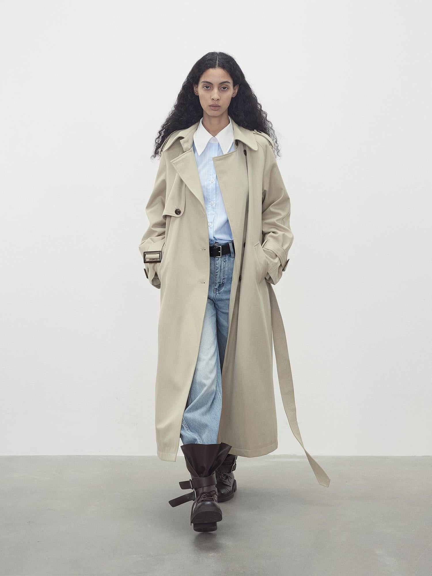 AFTADAWN Relaxed Wool Blend Trench Coat with Belt