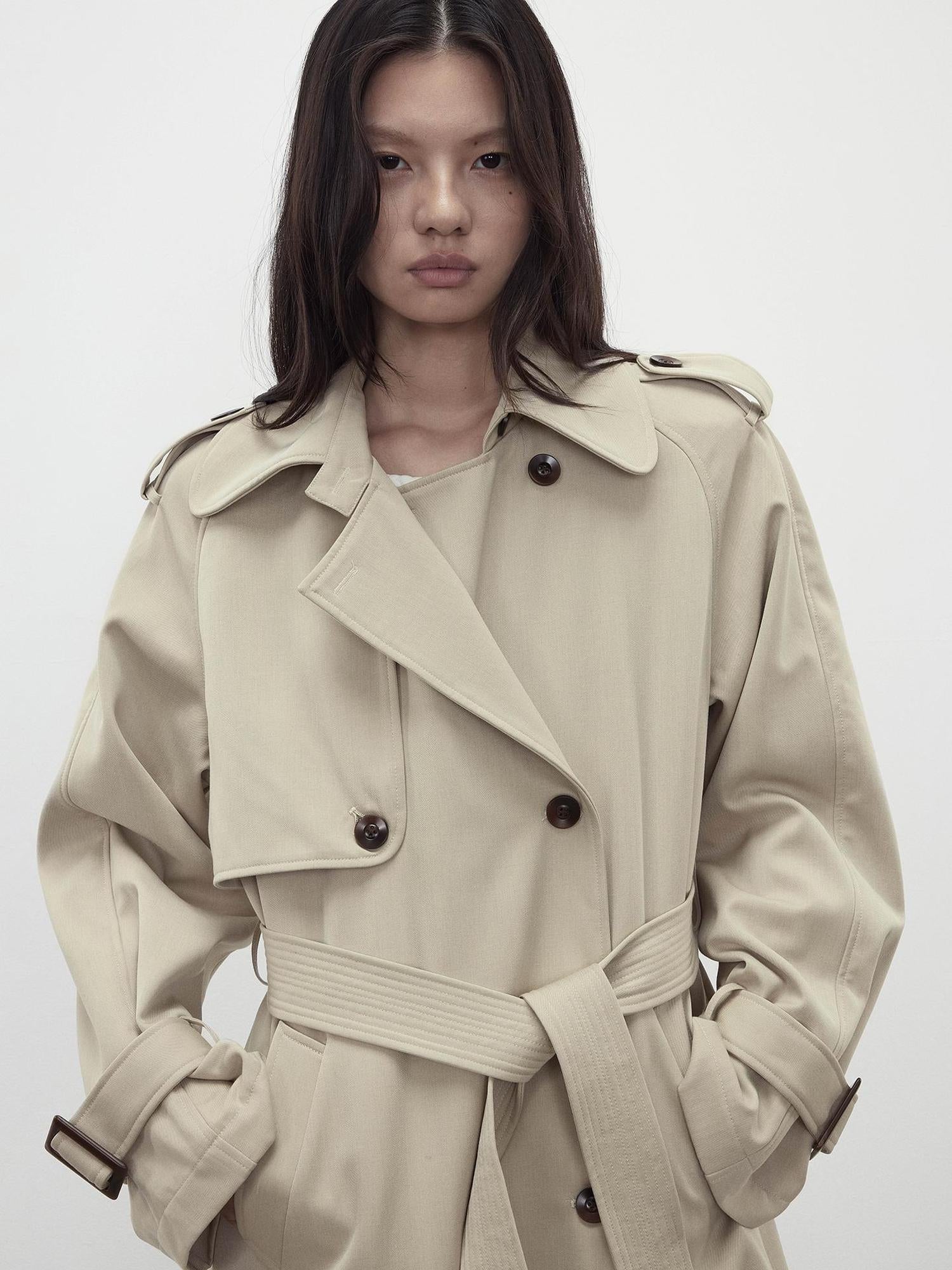 AFTADAWN Relaxed Wool Blend Trench Coat with Belt