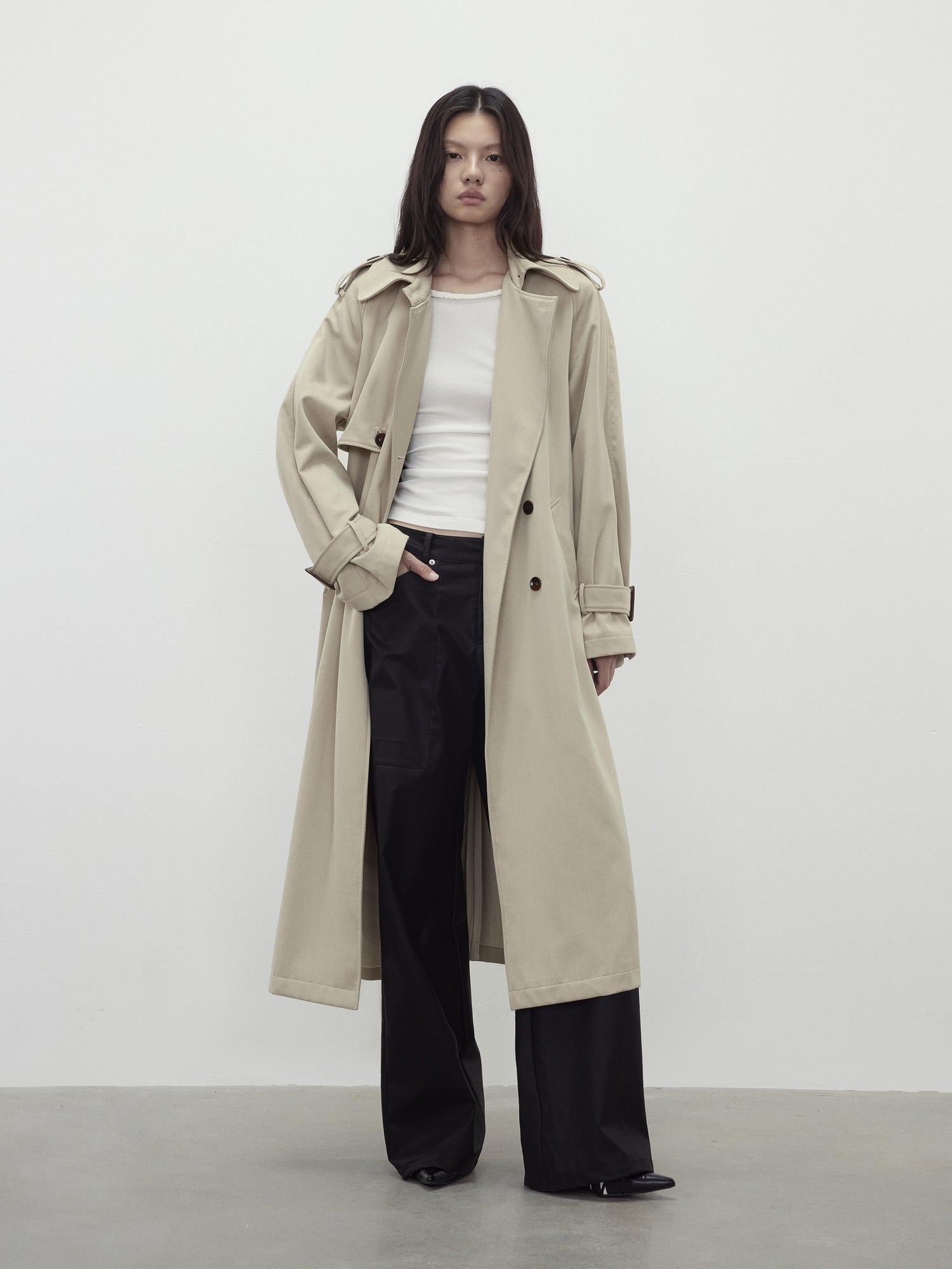 AFTADAWN Relaxed Wool Blend Trench Coat with Belt