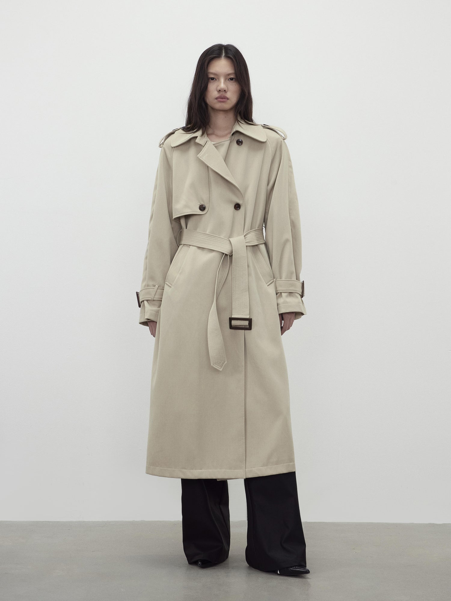 AFTADAWN Relaxed Wool Blend Trench Coat with Belt