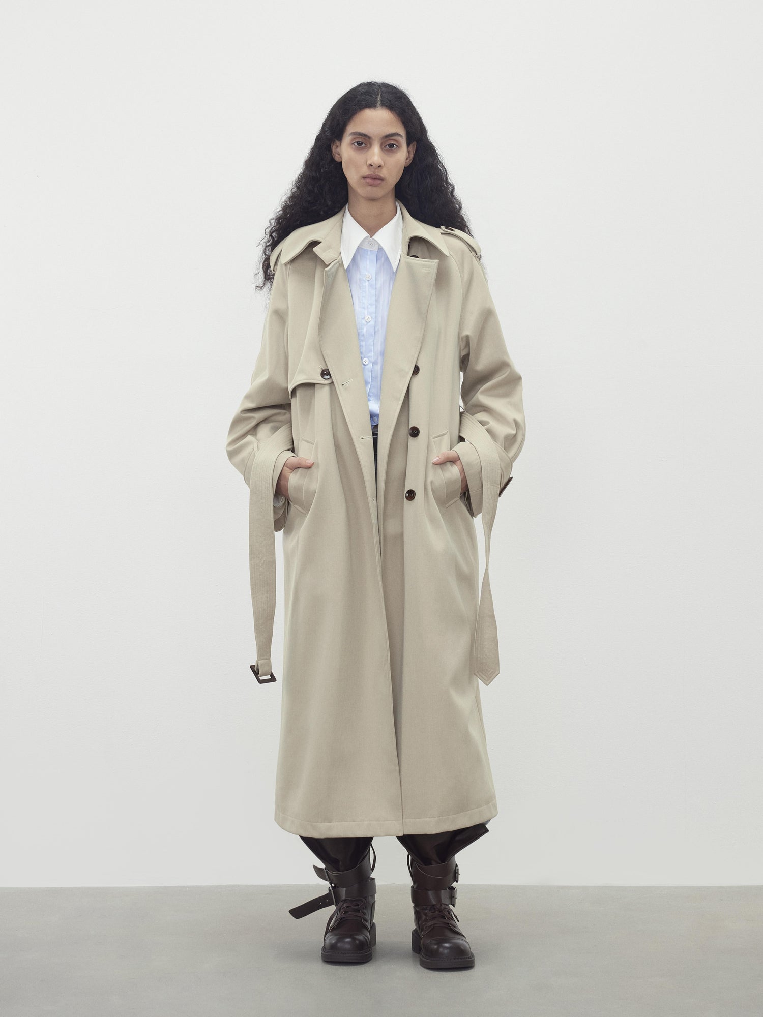 AFTADAWN Relaxed Wool Blend Trench Coat with Belt