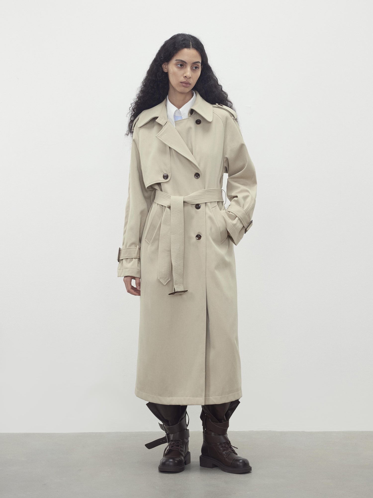 AFTADAWN Relaxed Wool Blend Trench Coat with Belt