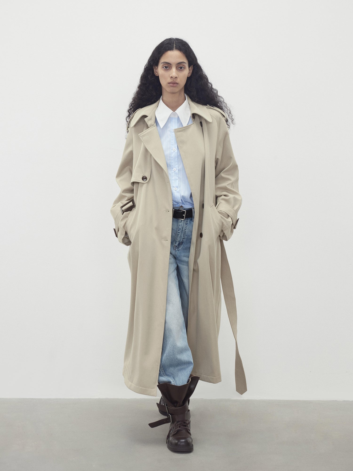 AFTADAWN Relaxed Wool Blend Trench Coat with Belt
