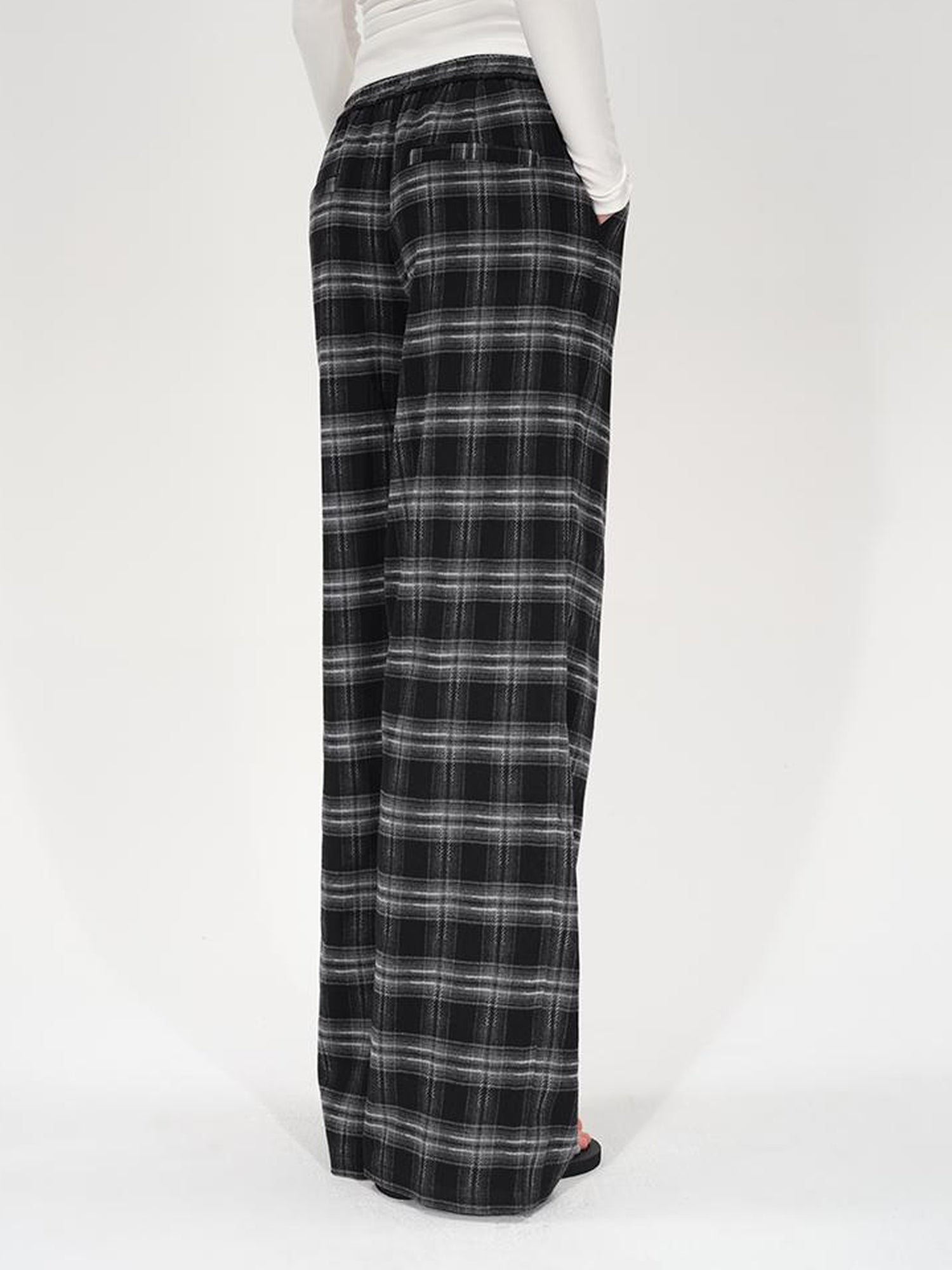 AFTADAWN Retro Checkered Drawstring High Waisted Wide Leg Pants