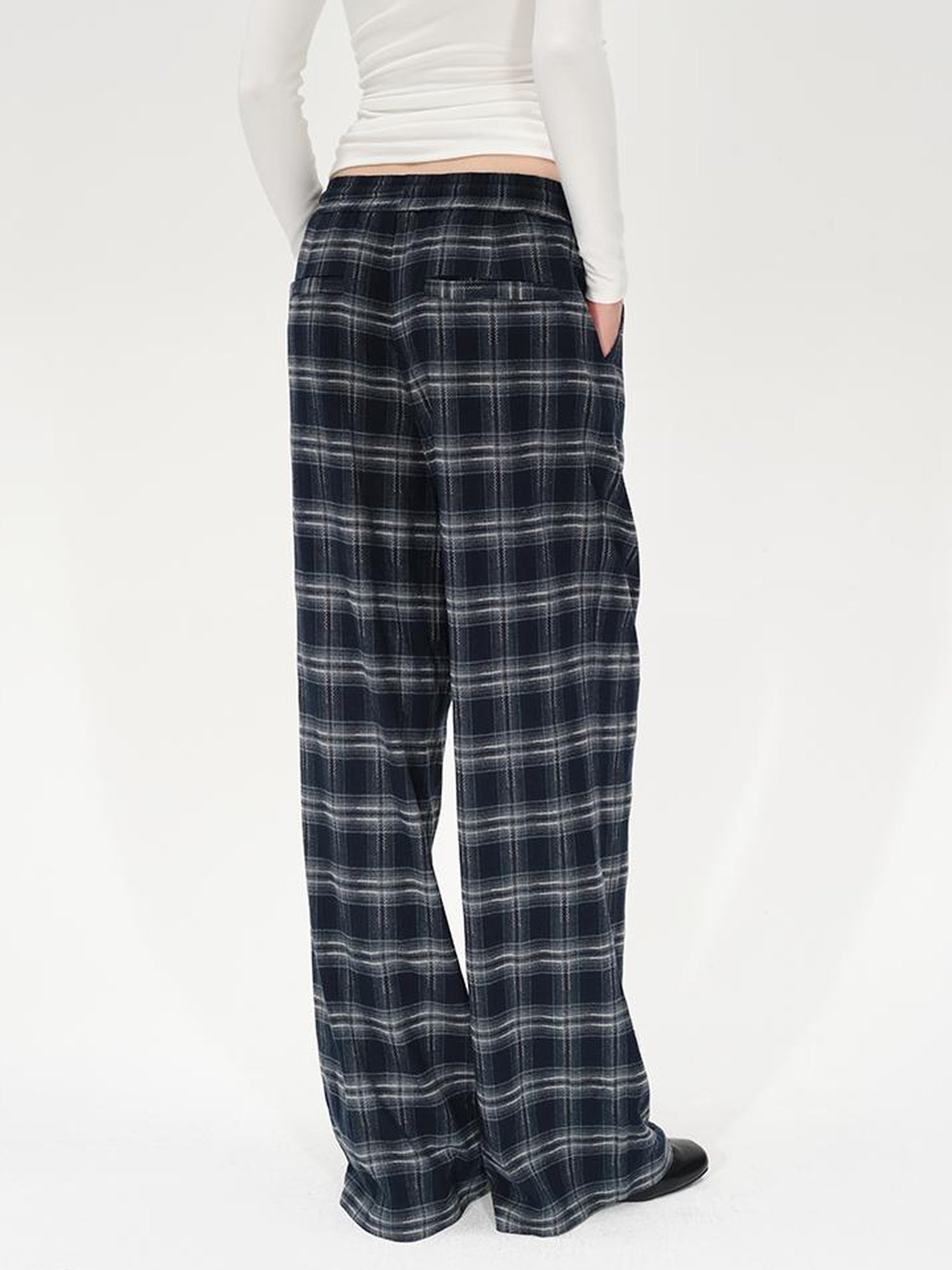 AFTADAWN Retro Checkered Drawstring High Waisted Wide Leg Pants
