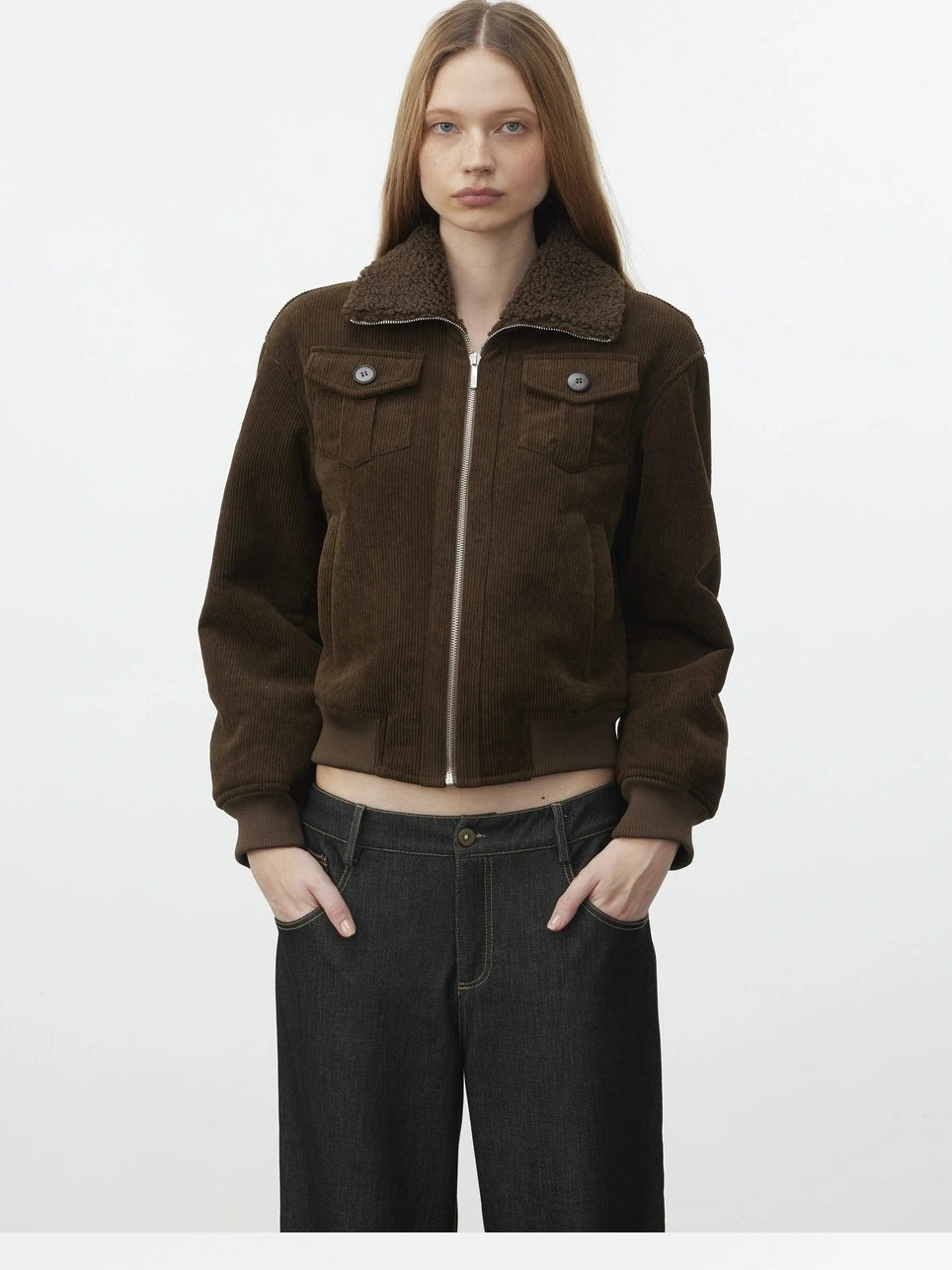 AFTADAWN Retro Collar Shearling Lined Short Jacket Jacket