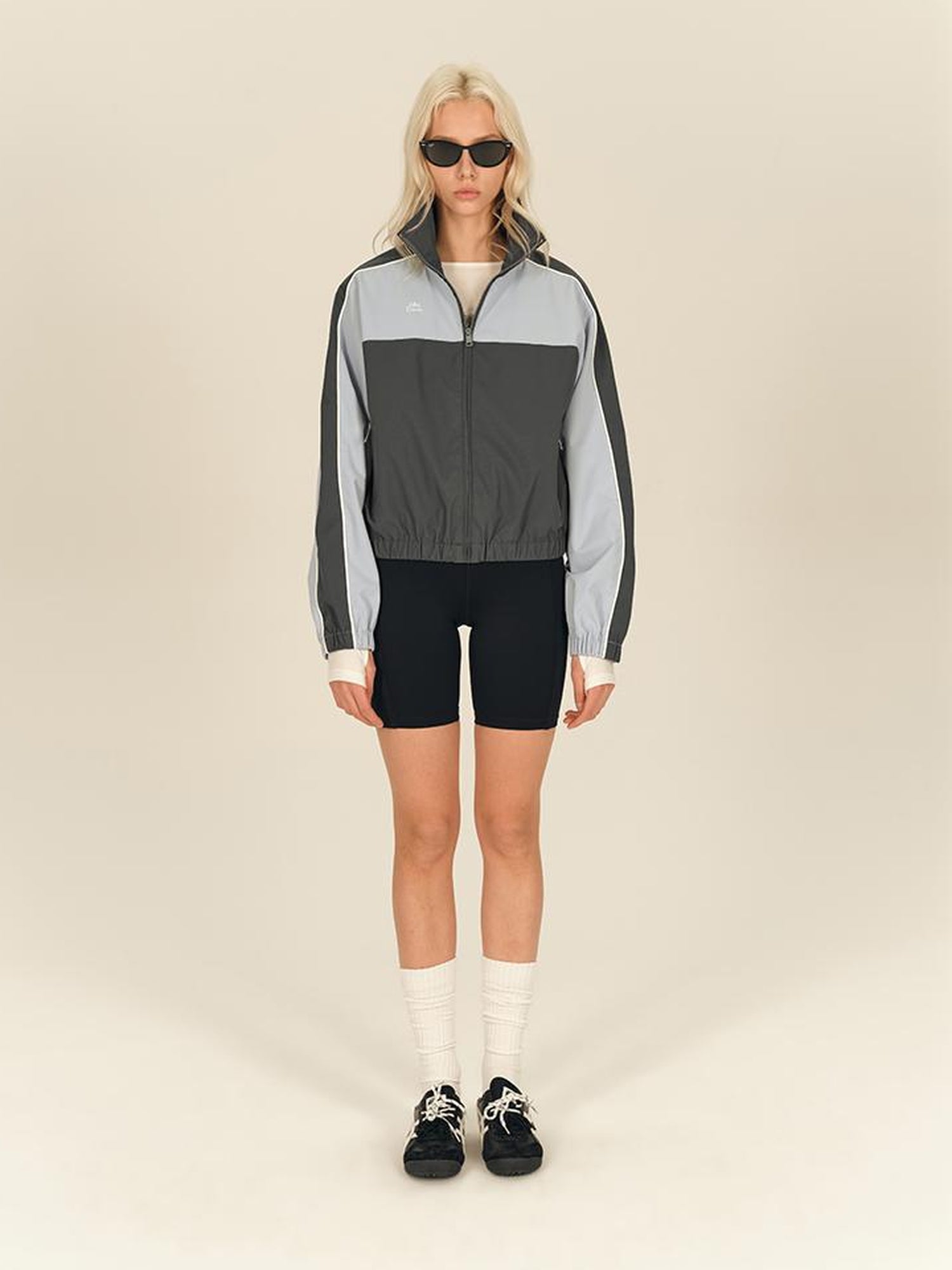 AFTADAWN Retro Color Block Stand Collar Loose Sports Jacket