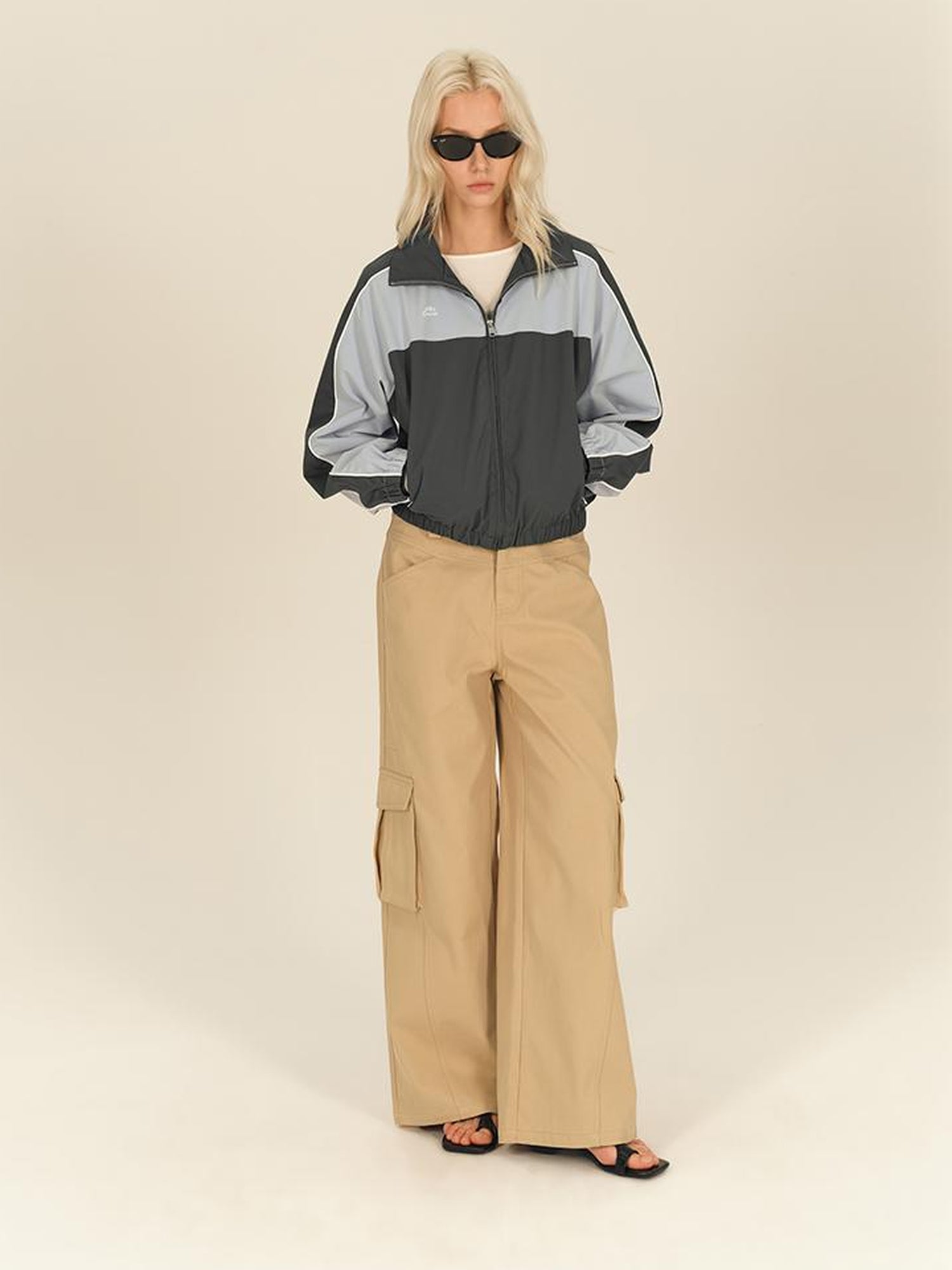 AFTADAWN Retro Color Block Stand Collar Loose Sports Jacket