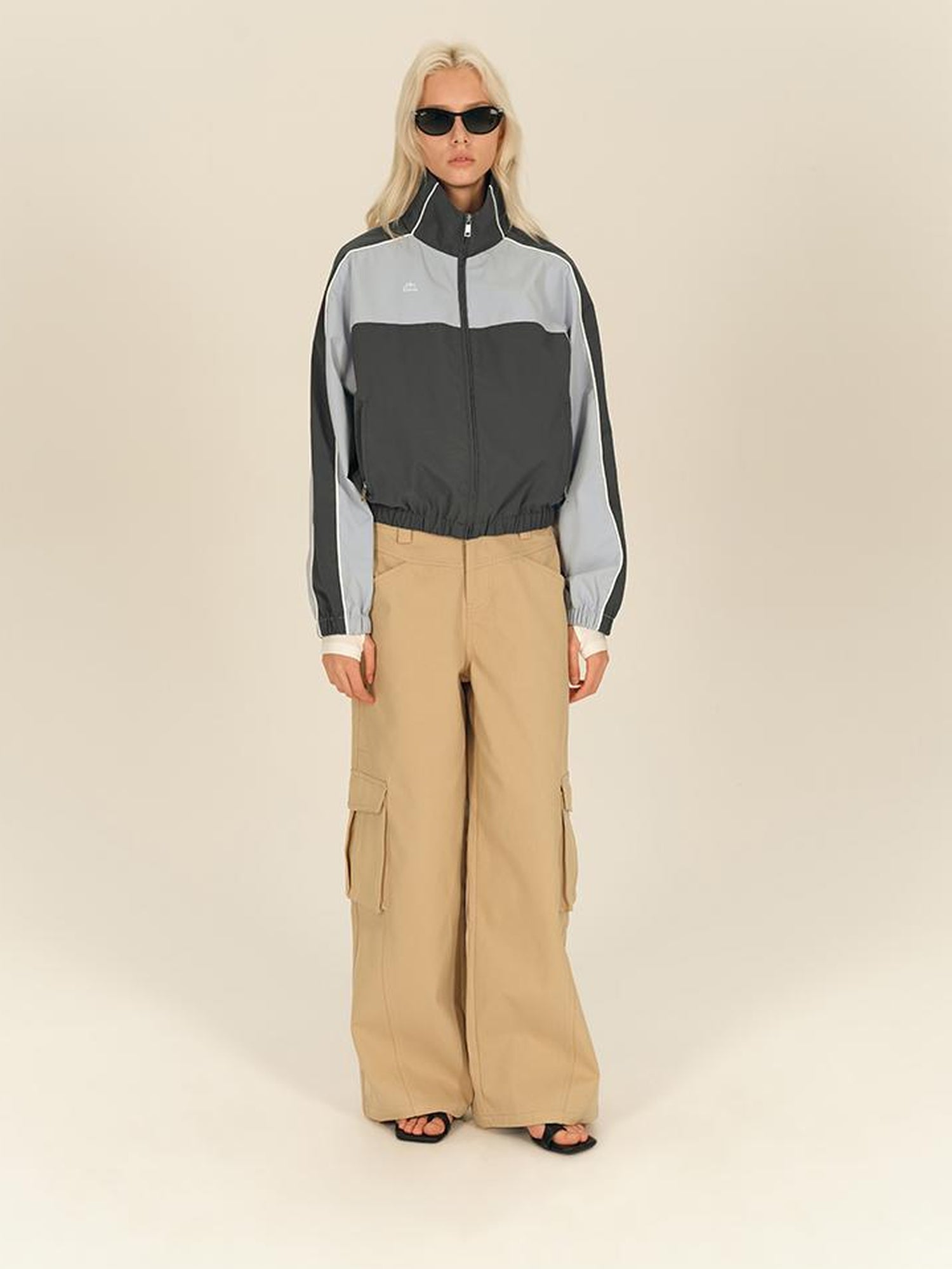 AFTADAWN Retro Color Block Stand Collar Loose Sports Jacket