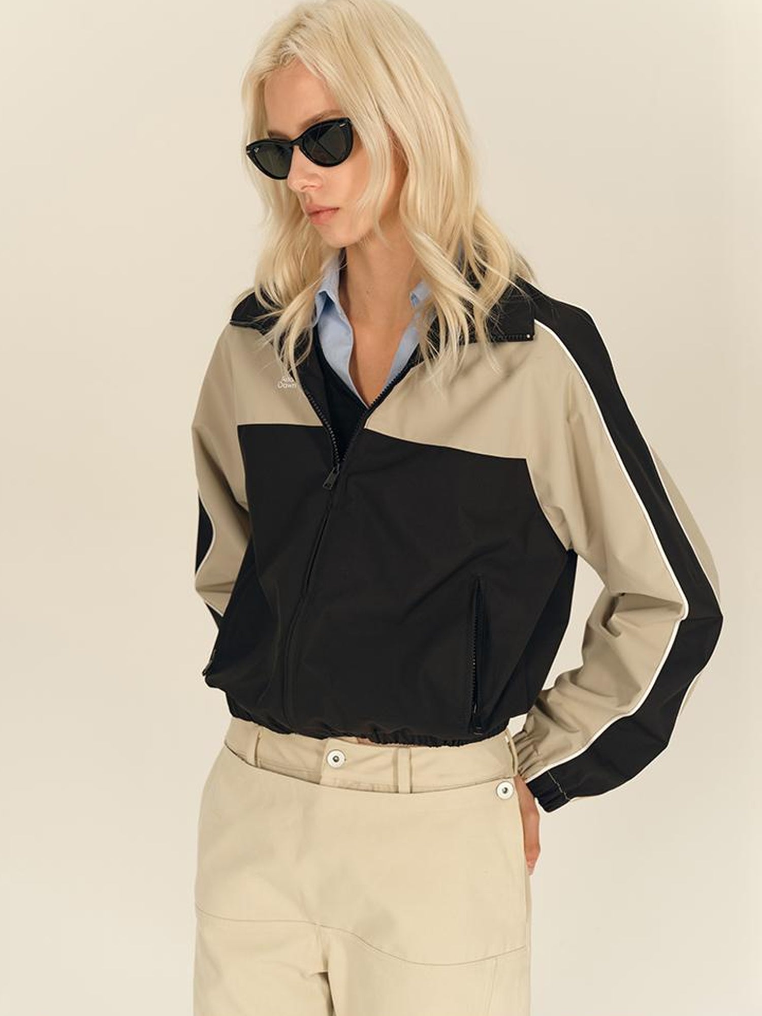 AFTADAWN Retro Color Block Stand Collar Loose Sports Jacket
