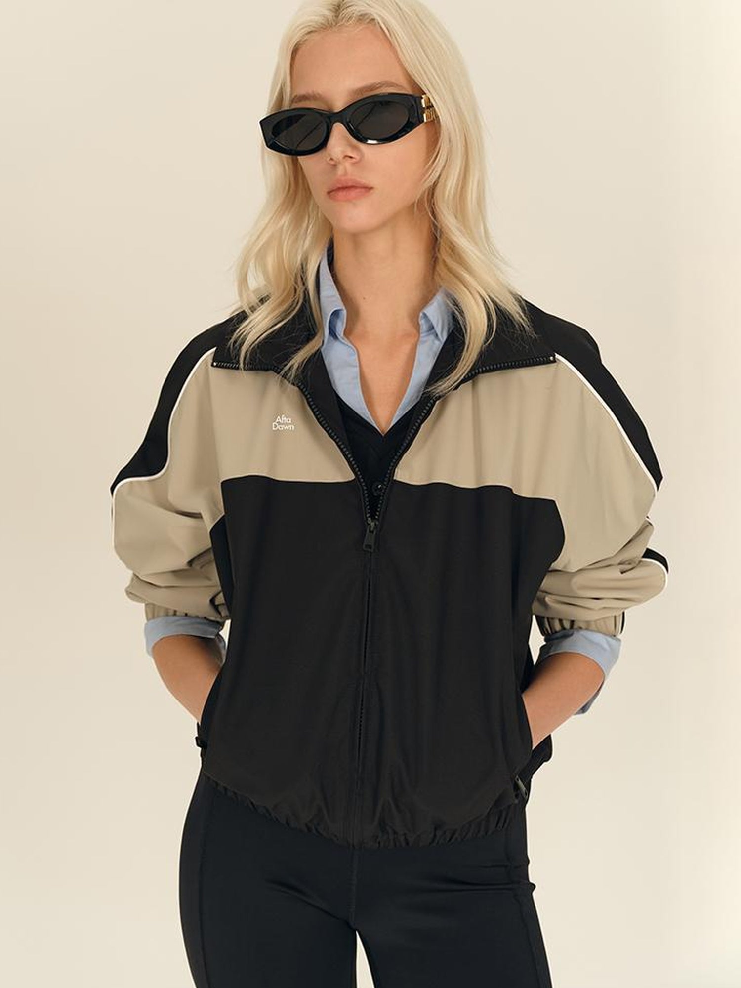AFTADAWN Retro Color Block Stand Collar Loose Sports Jacket