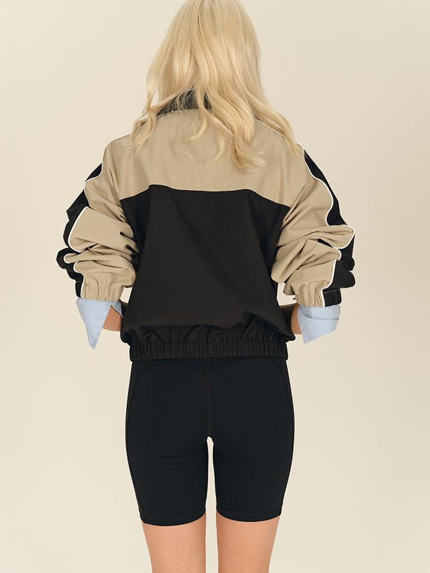 AFTADAWN Retro Color Block Stand Collar Loose Sports Jacket