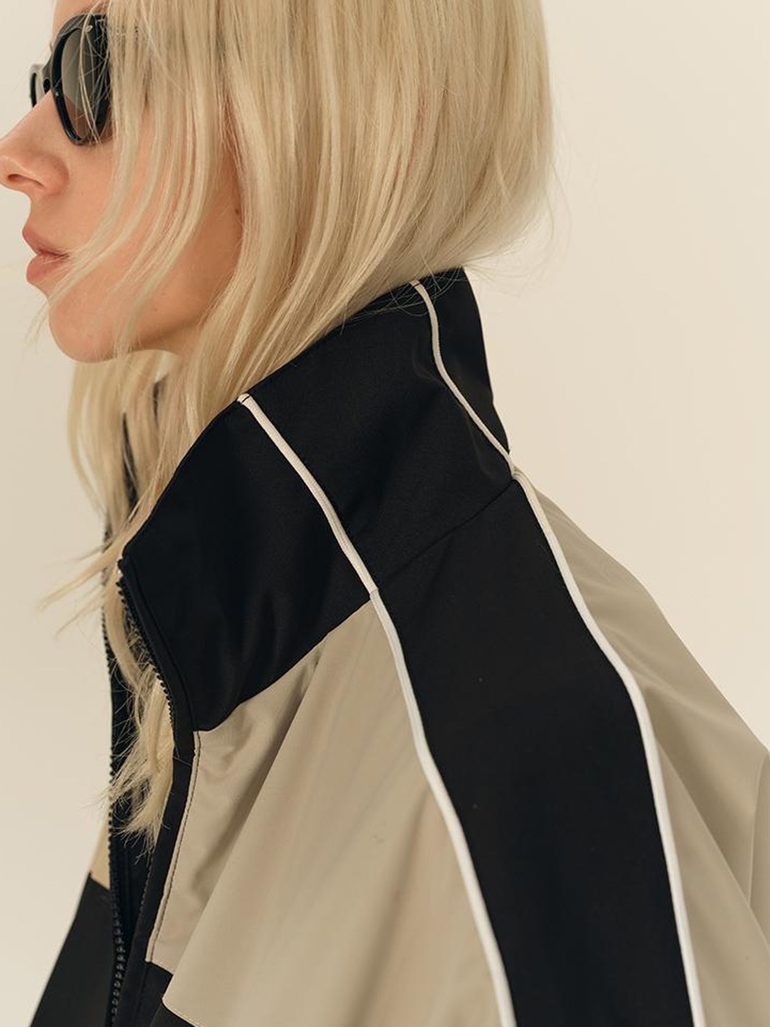 AFTADAWN Retro Color Block Stand Collar Loose Sports Jacket