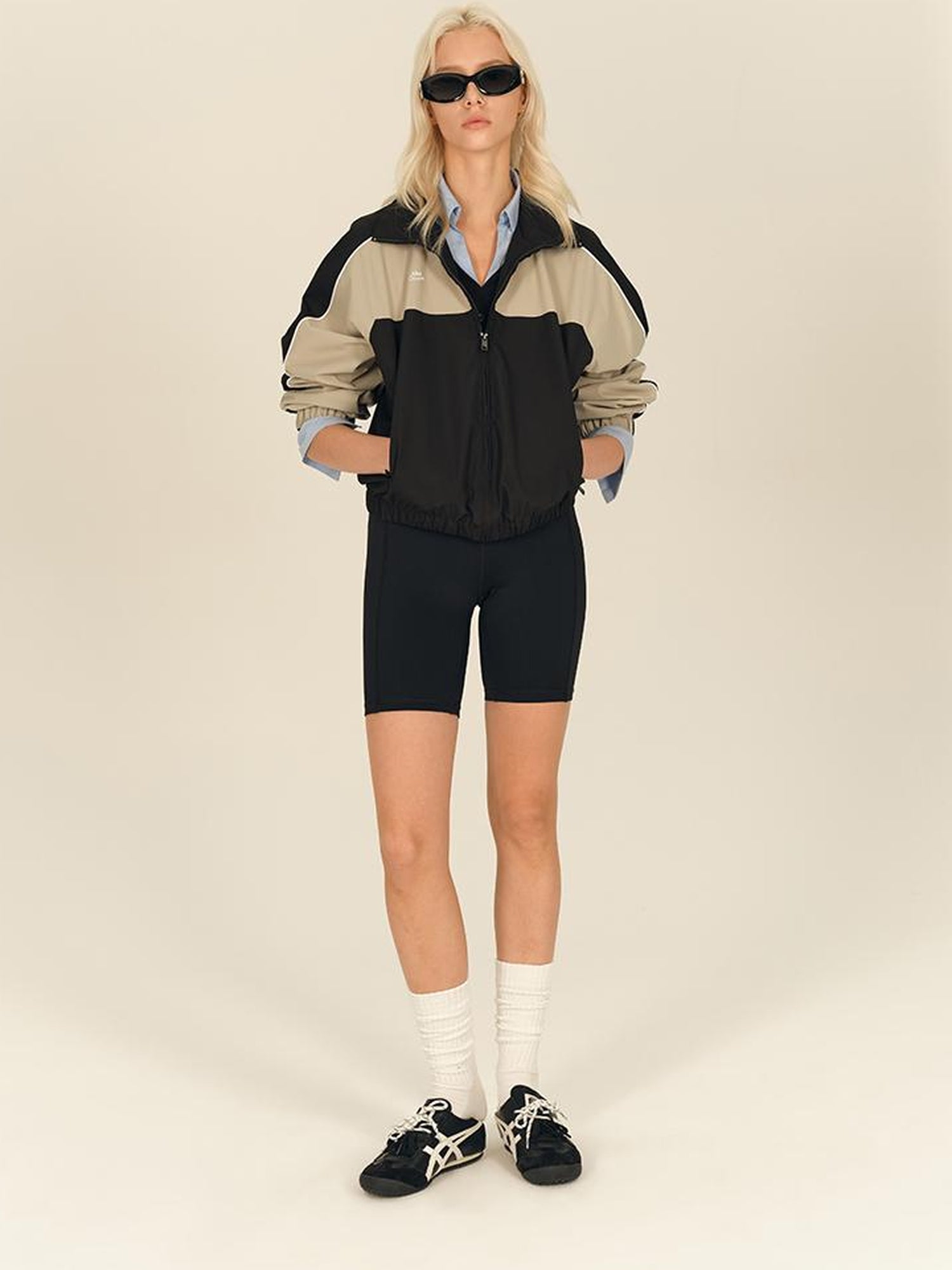 AFTADAWN Retro Color Block Stand Collar Loose Sports Jacket