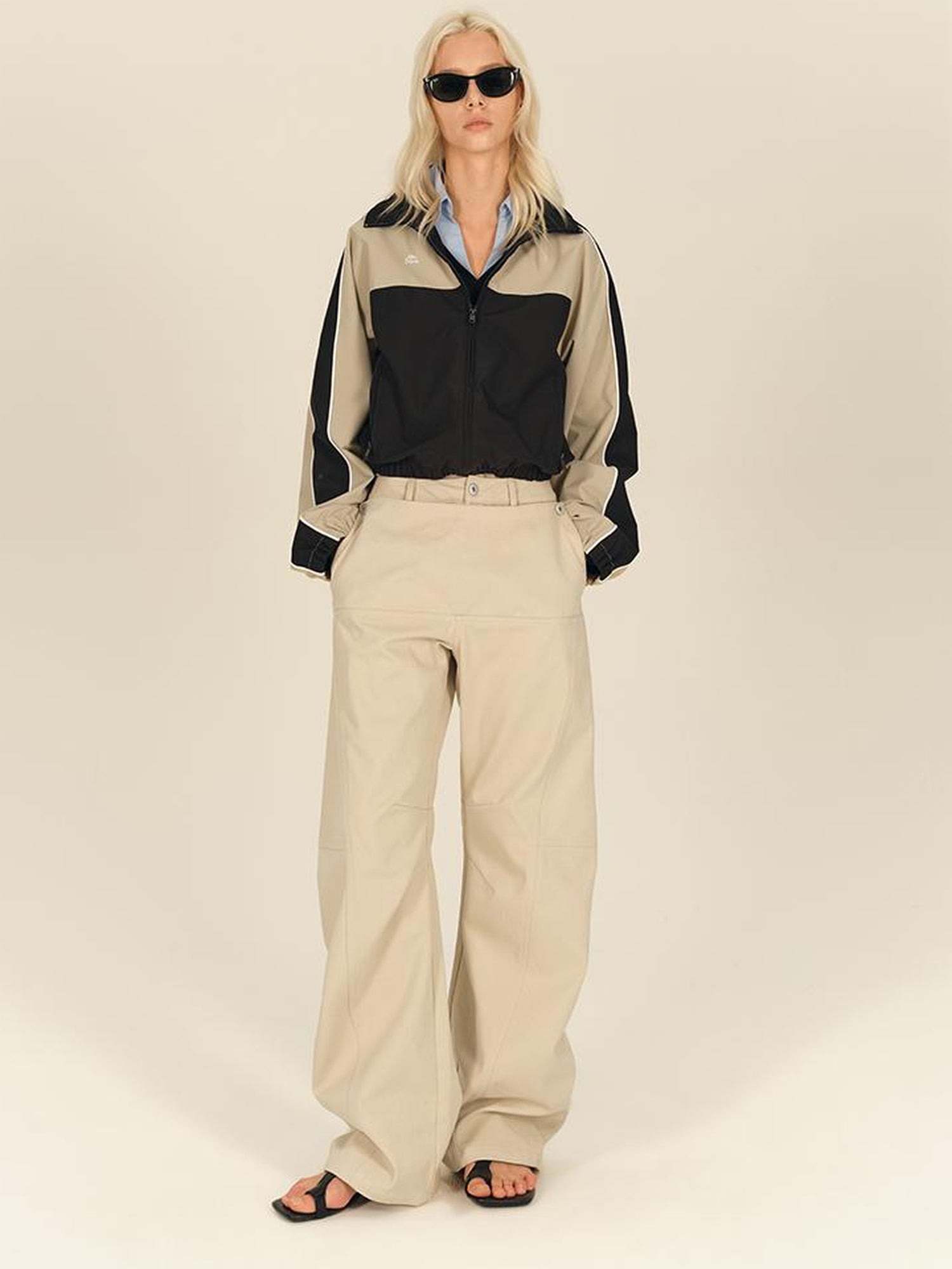 AFTADAWN Retro Color Block Stand Collar Loose Sports Jacket