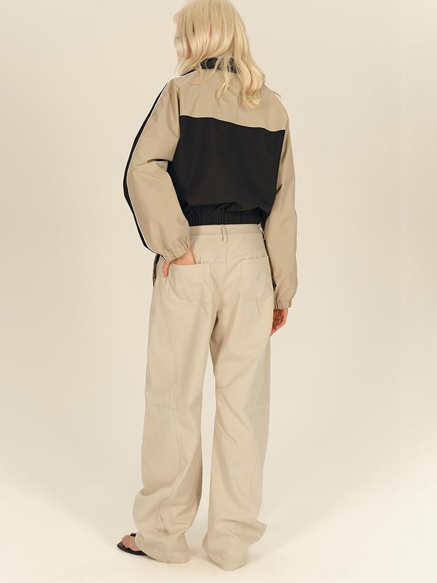 AFTADAWN Retro Color Block Stand Collar Loose Sports Jacket