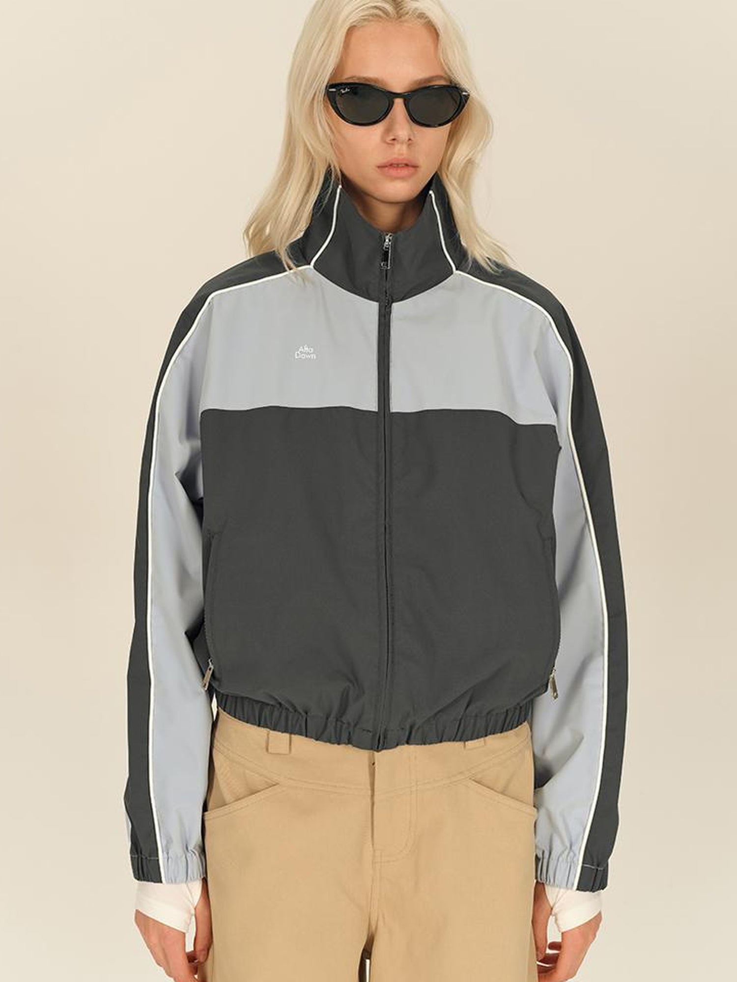 AFTADAWN Retro Color Block Stand Collar Loose Sports Jacket