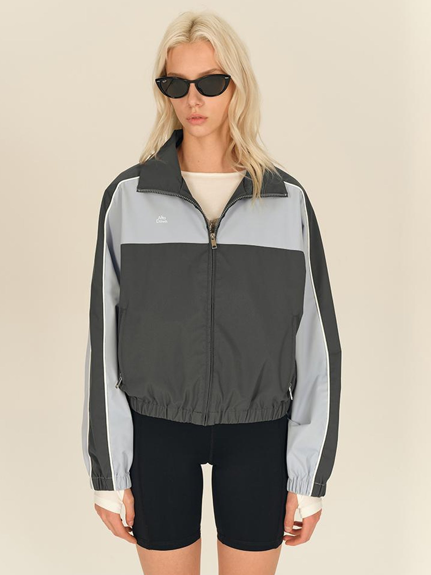 AFTADAWN Retro Color Block Stand Collar Loose Sports Jacket