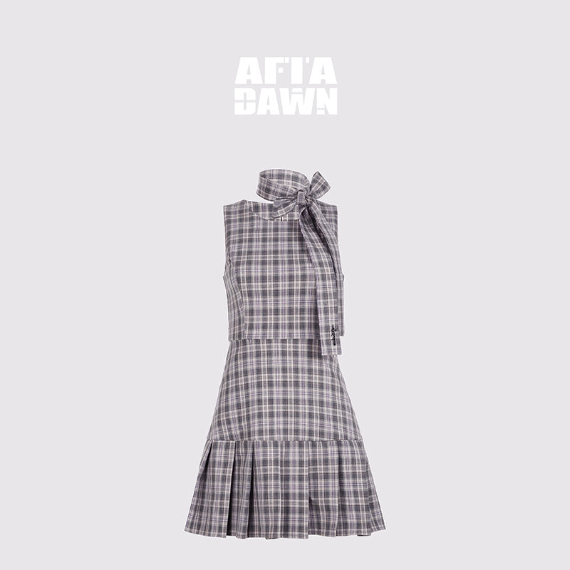 AFTADAWN_Retro_Plaid_Bow_Tie_Waist_A_Line_Dress_MISSTT