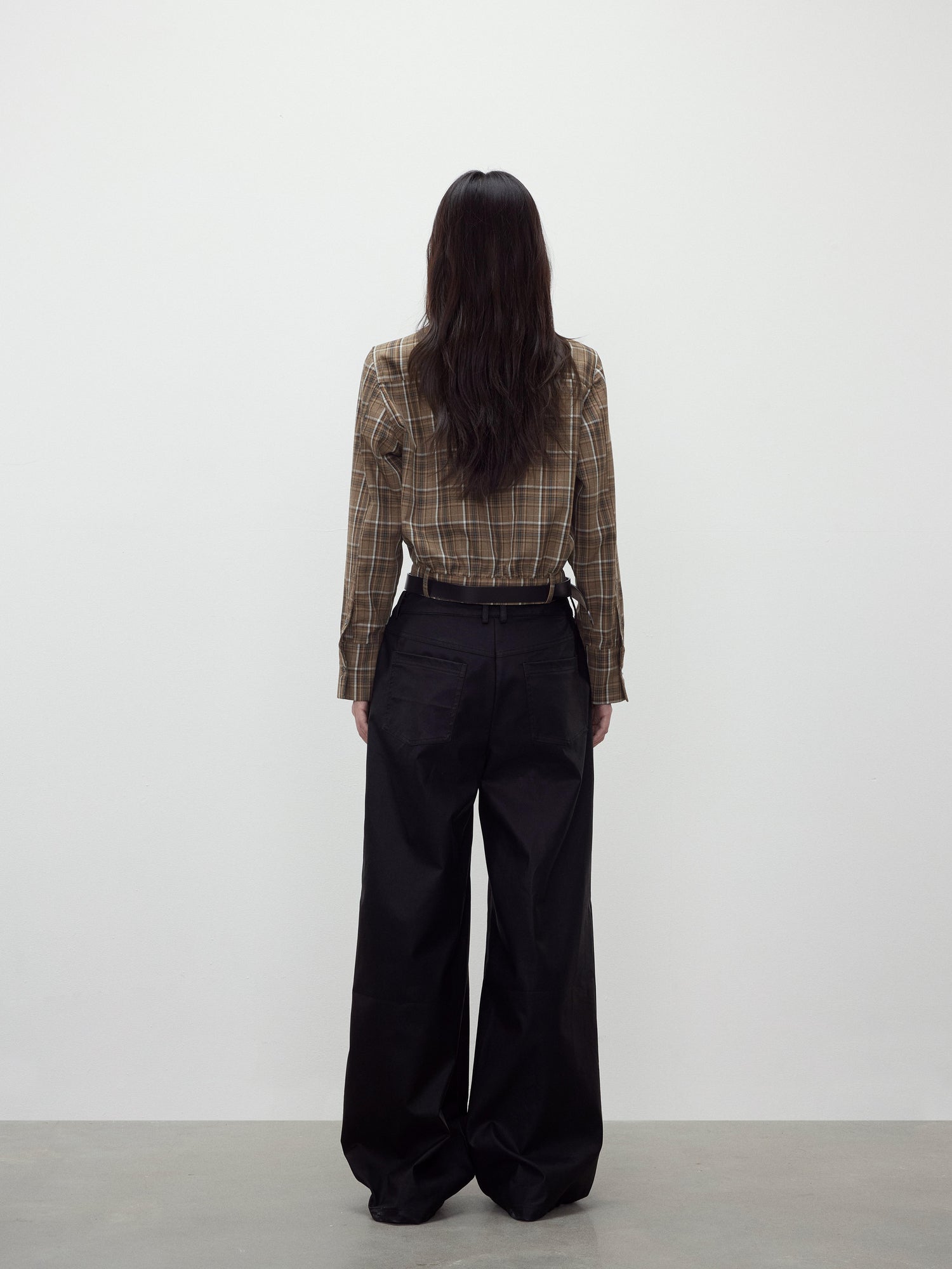 AFTADAWN Retro Plaid Collar Shirt With Detachable Leather Belt