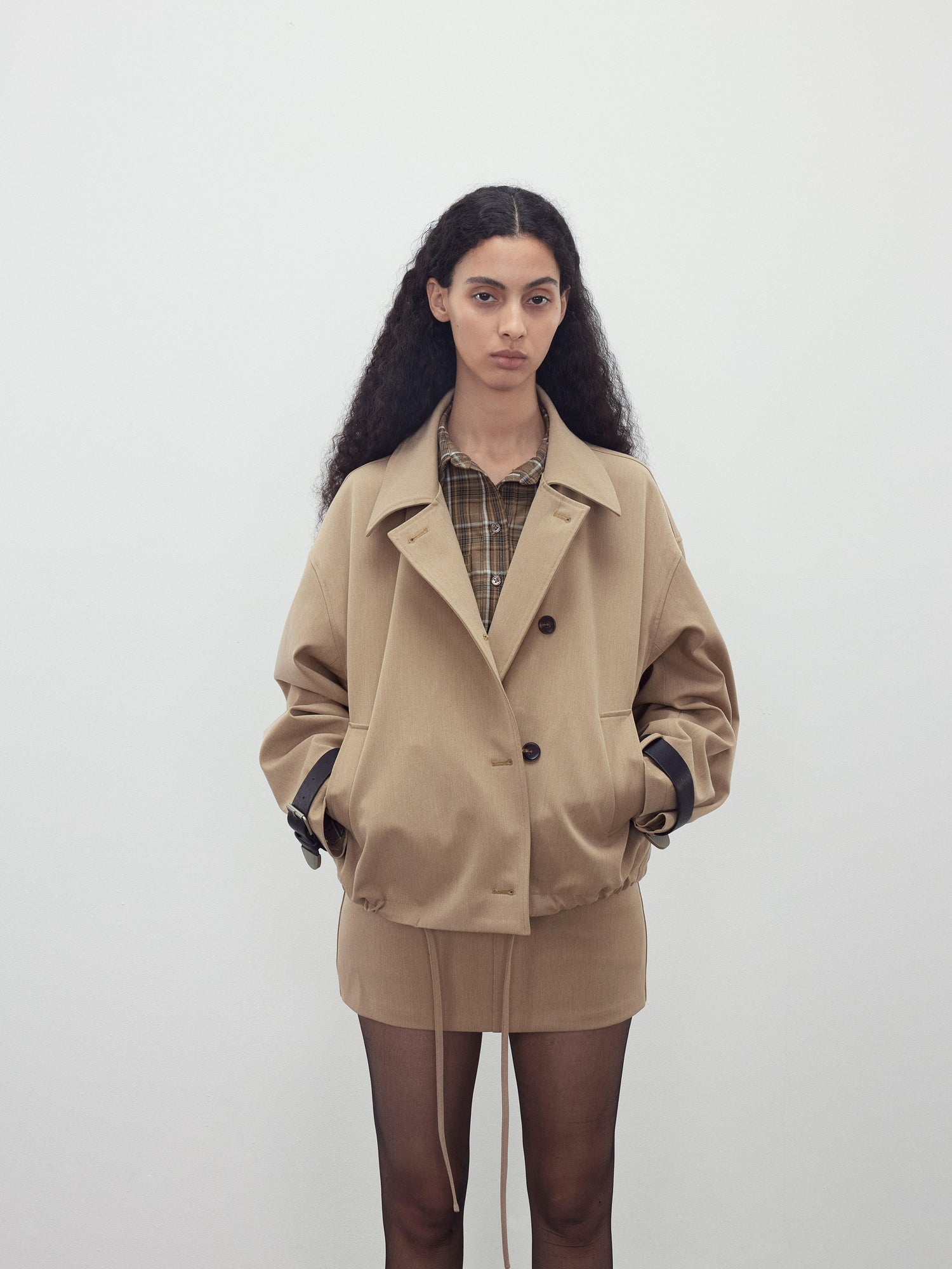 AFTADAWN Retro Plaid Collar Shirt With Detachable Leather Belt