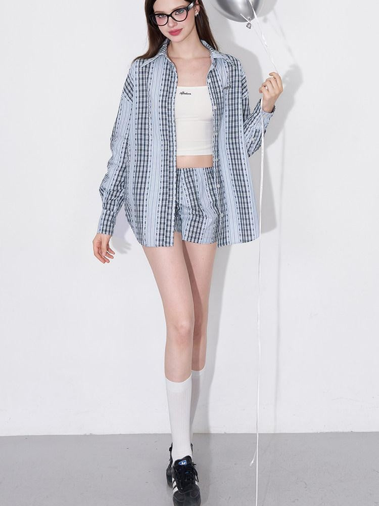 AFTADAWN Retro Striped Colorblock Patchwork Women&