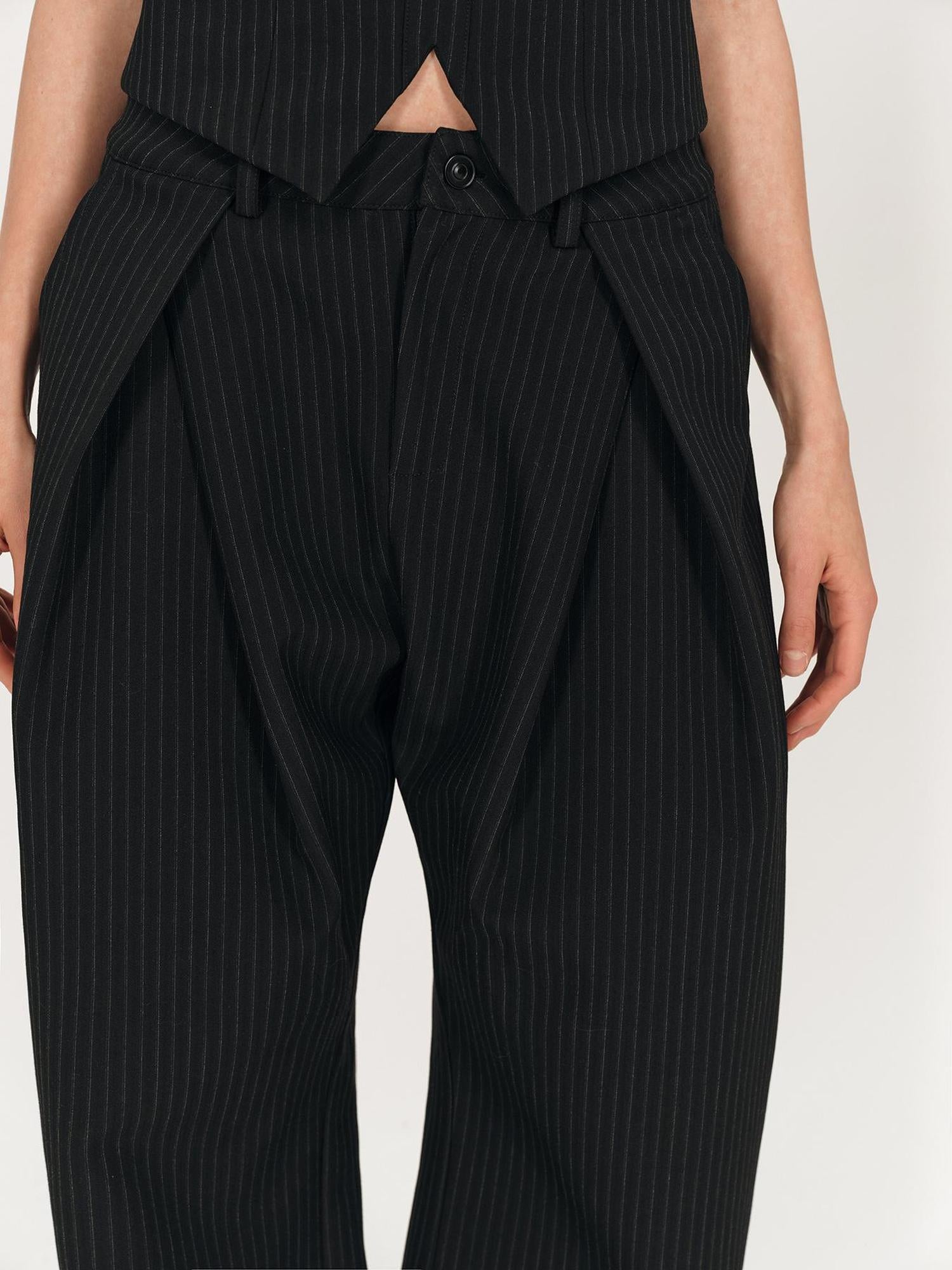 AFTADAWN Retro Striped Wide Leg Trousers With 3D Split Design