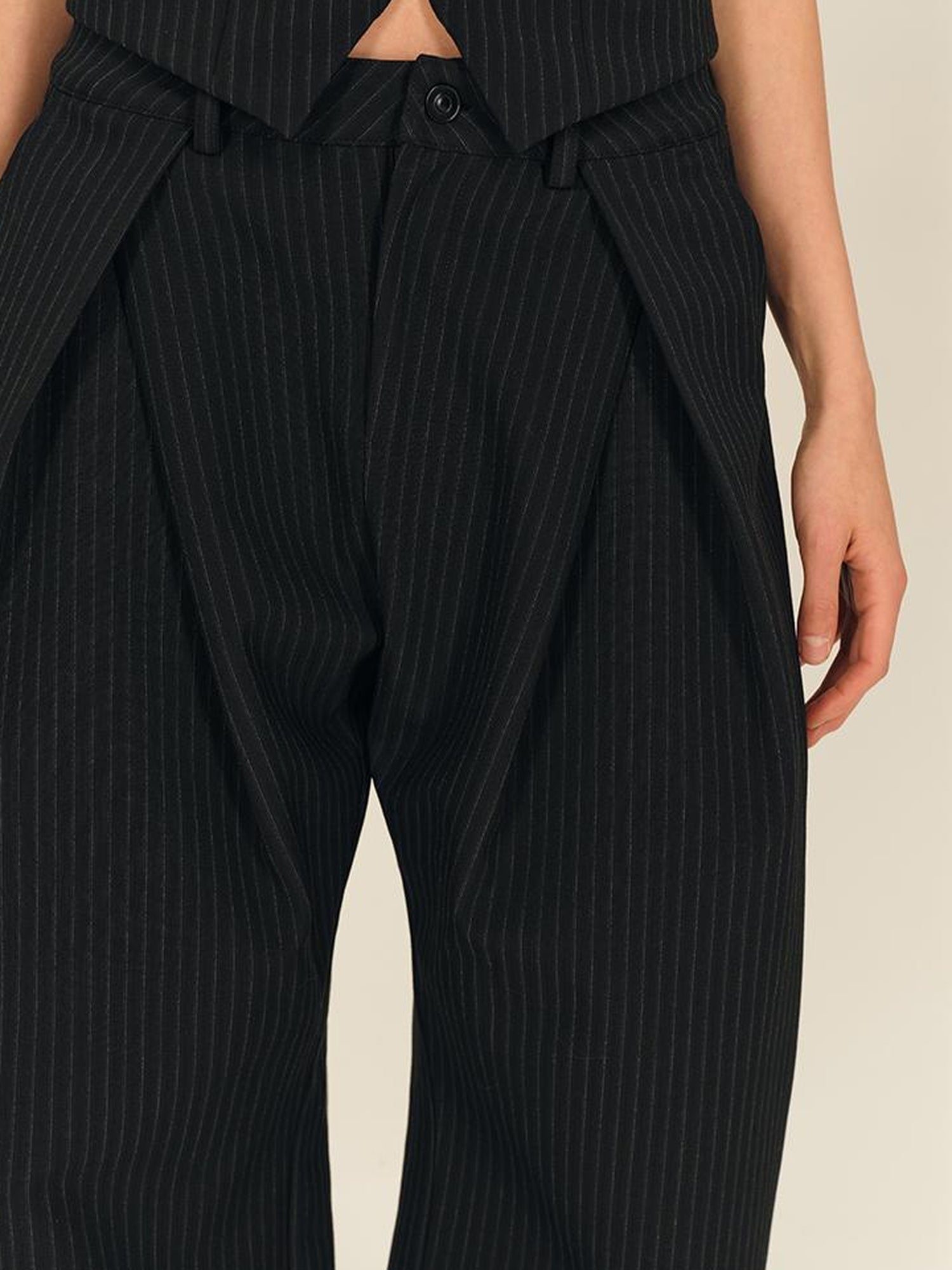 AFTADAWN Retro Striped Wide Leg Trousers With 3D Split Design