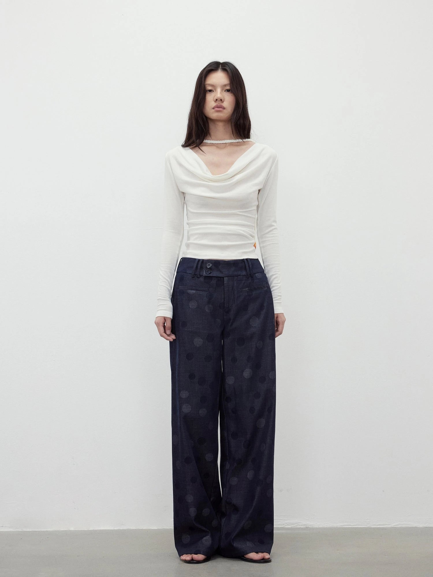 Reversible Merino Wool Beaded Belted Top With Draped Neck