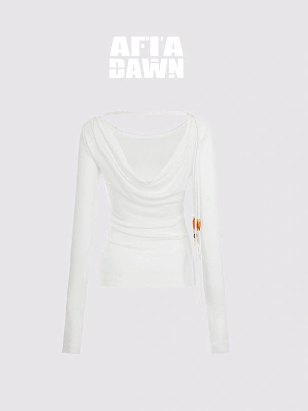 Reversible Merino Wool Beaded Belted Top With Draped Neck