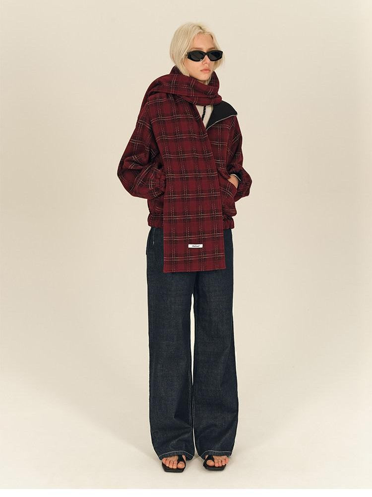 AFTADAWN Reversible Red Plaid Boxy Oversized Women&