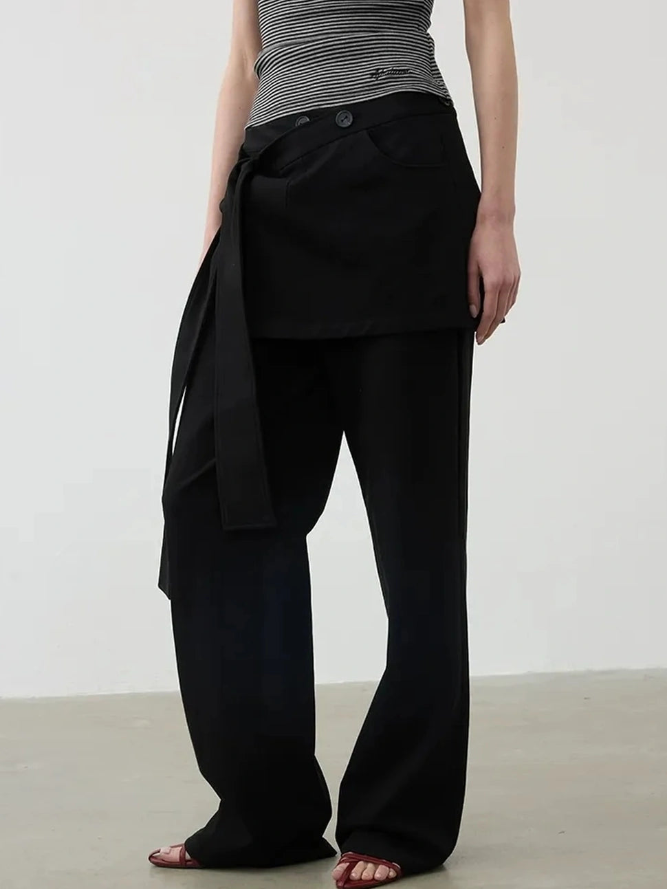 AFTADAWN Reversible Twill Tencel Wide Leg Trouser Skirt Pants