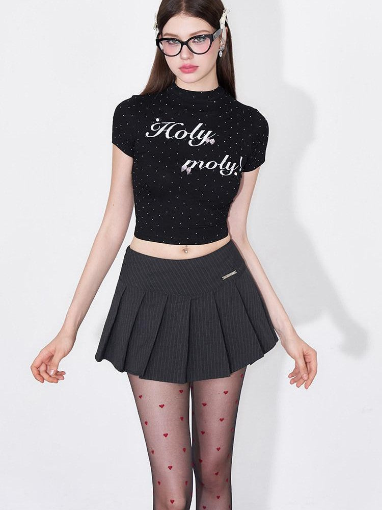 AFTADAWN Rhinestone Letter Embroidered Bow Women&