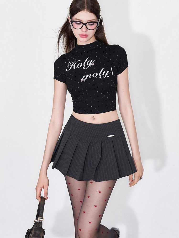 AFTADAWN Rhinestone Letter Embroidered Bow Women&
