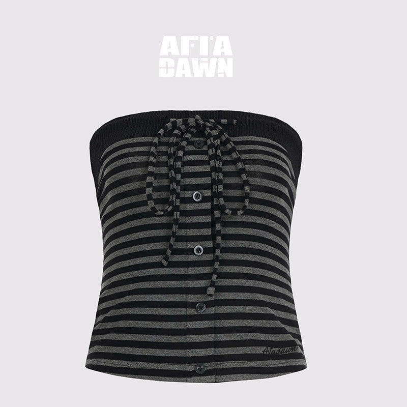 AFTADAWN_Ribbed_Contrast_Colorblock_Striped_Tie_Cropped_Fitted_Women&