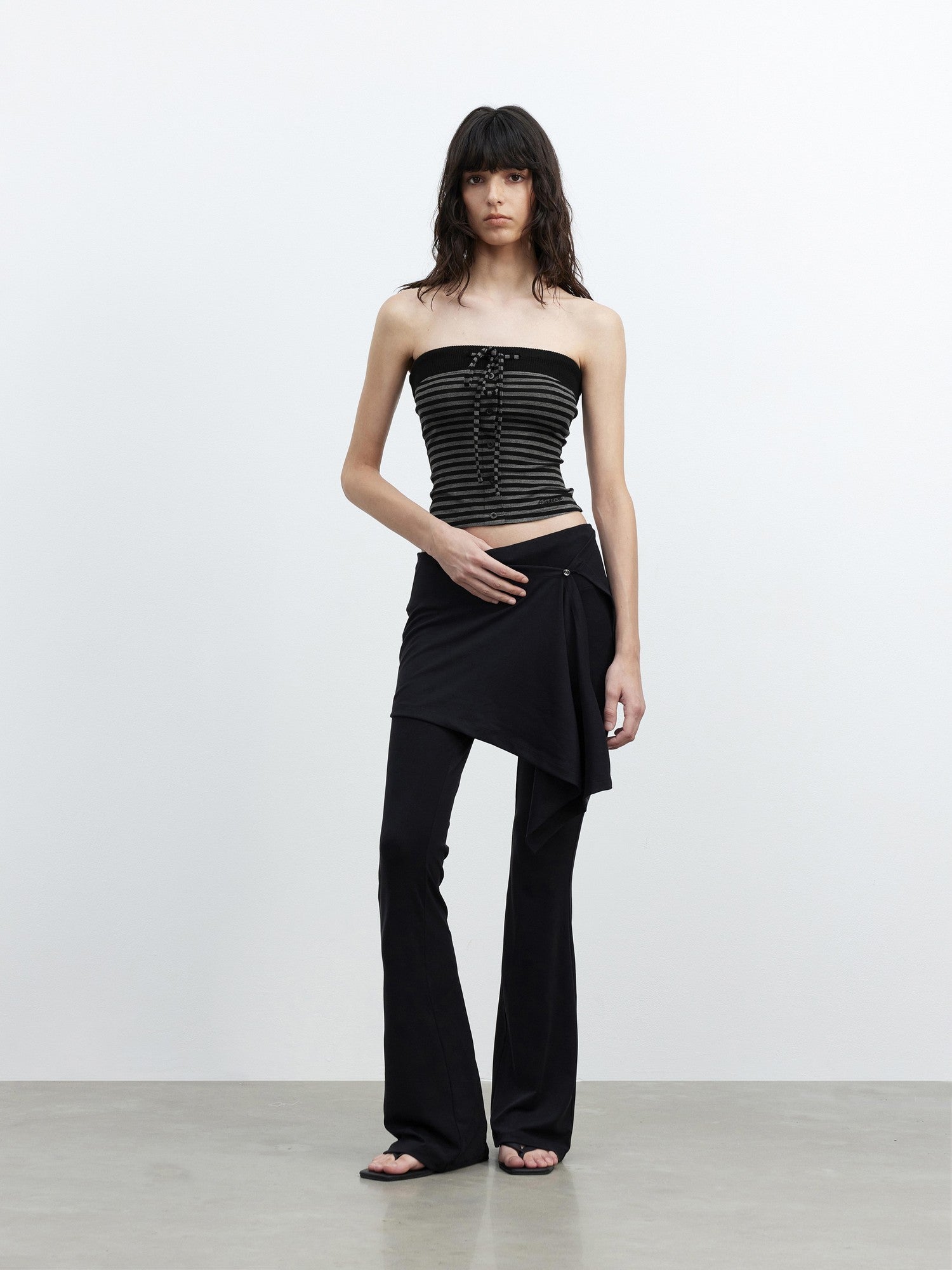 AFTADAWN Ribbed Contrast Colorblock Striped Tie Cropped Fitted Women&