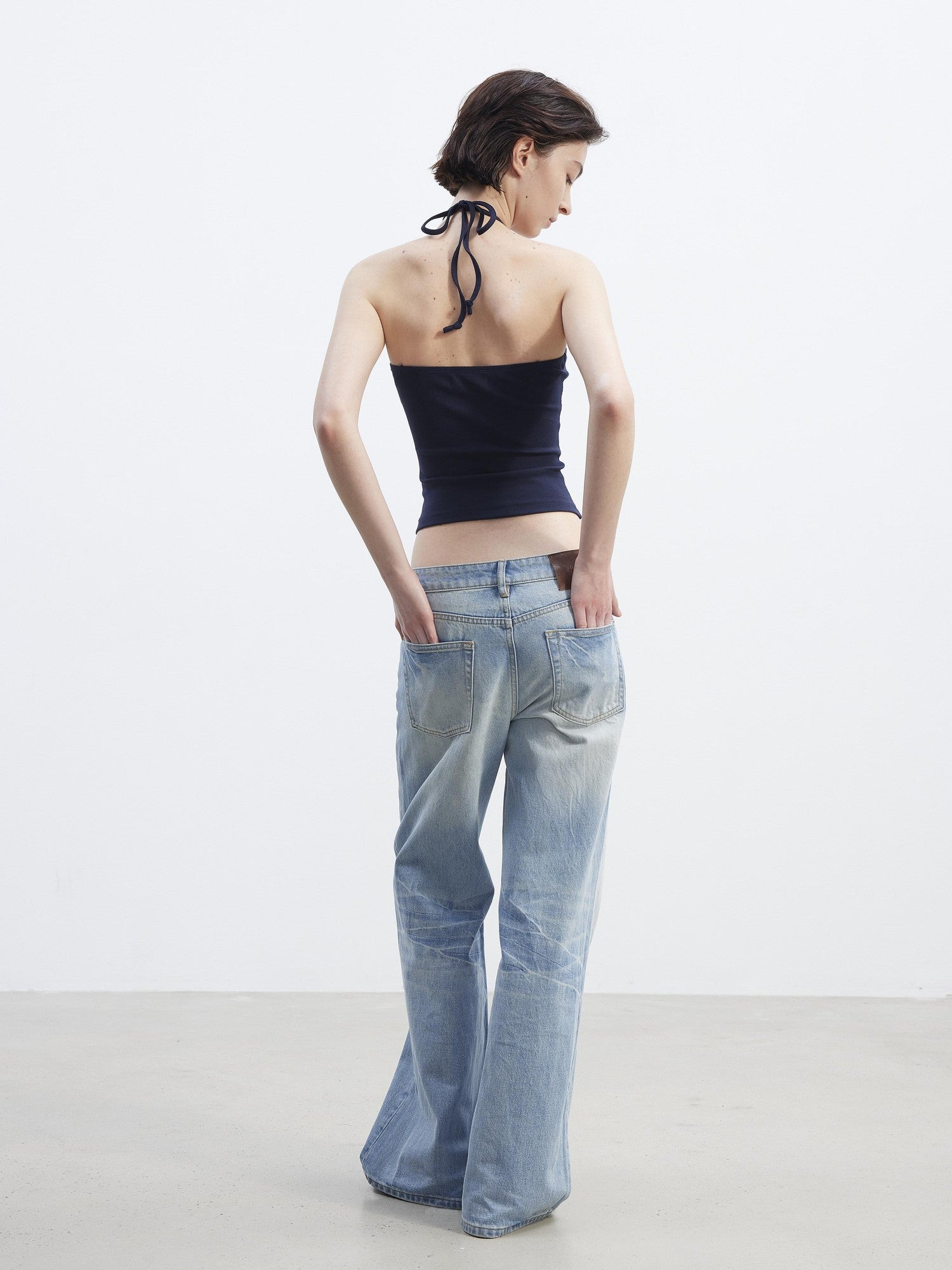AFTADAWN Ribbed Hollow Beaded Halter Thin Strap Multiway Women&