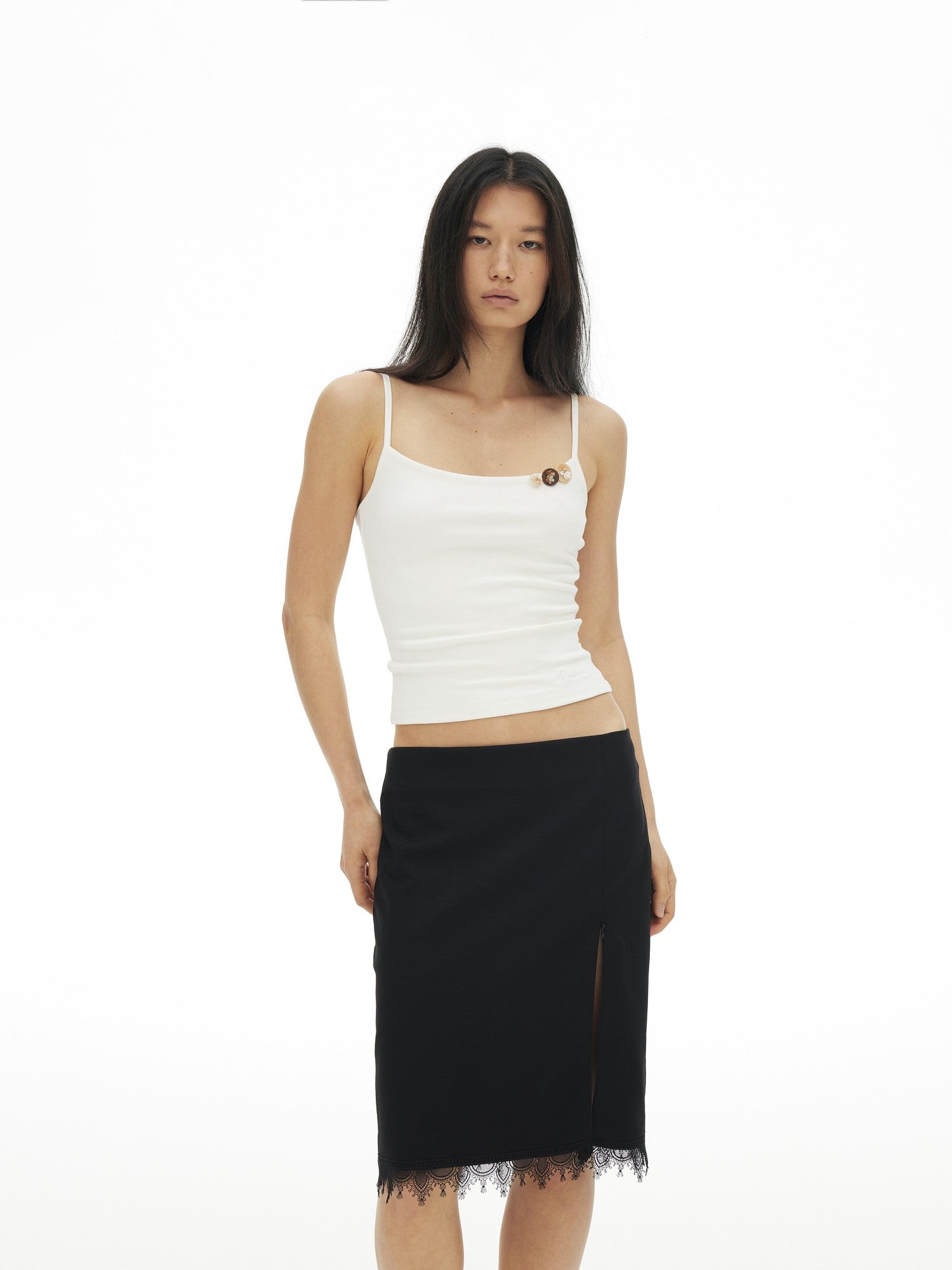 AFTADAWN Ribbed Three Button Thin Straps Cropped Women&