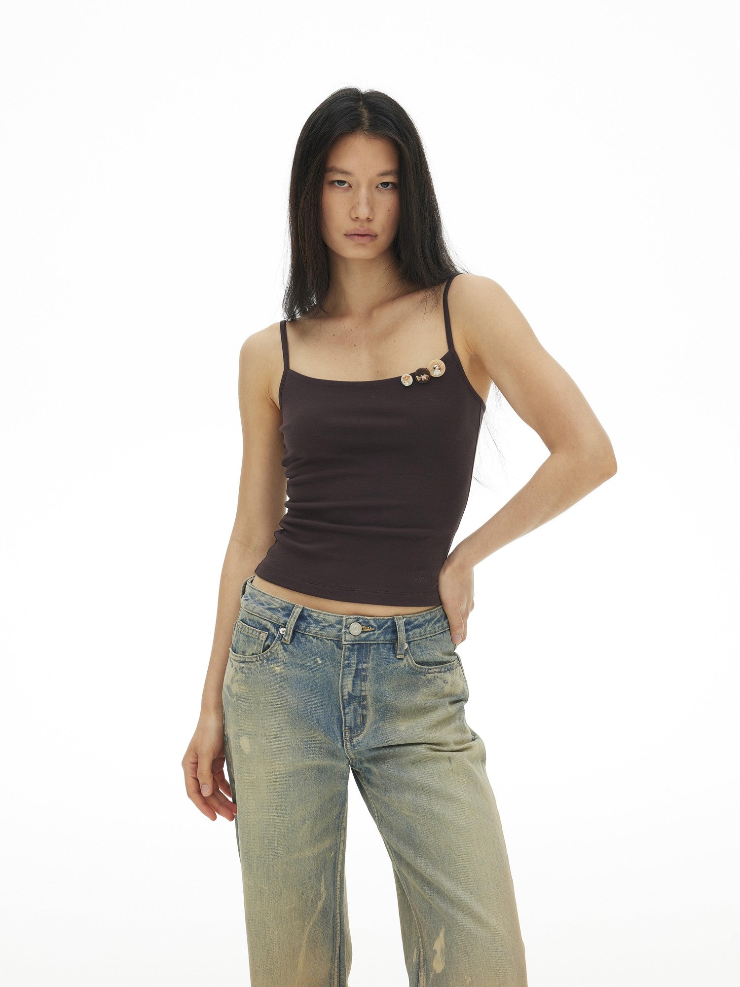 AFTADAWN Ribbed Three Button Thin Straps Cropped Women&