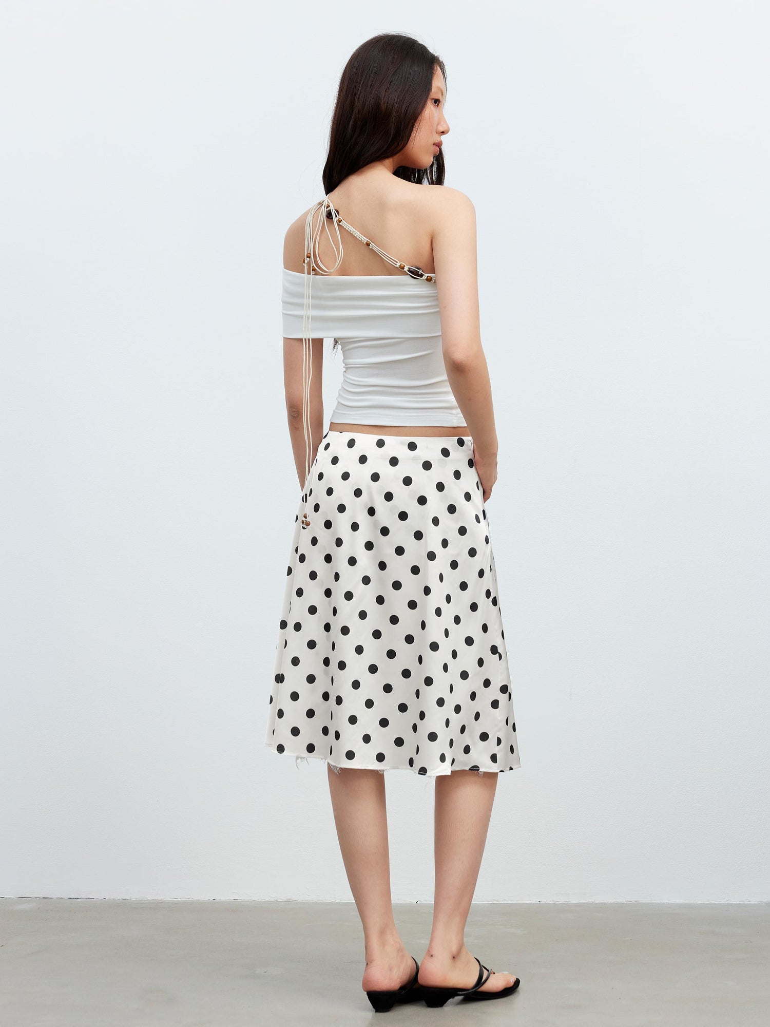 AFTADAWN Satin Dot Lace Asymmetrical Skirt
