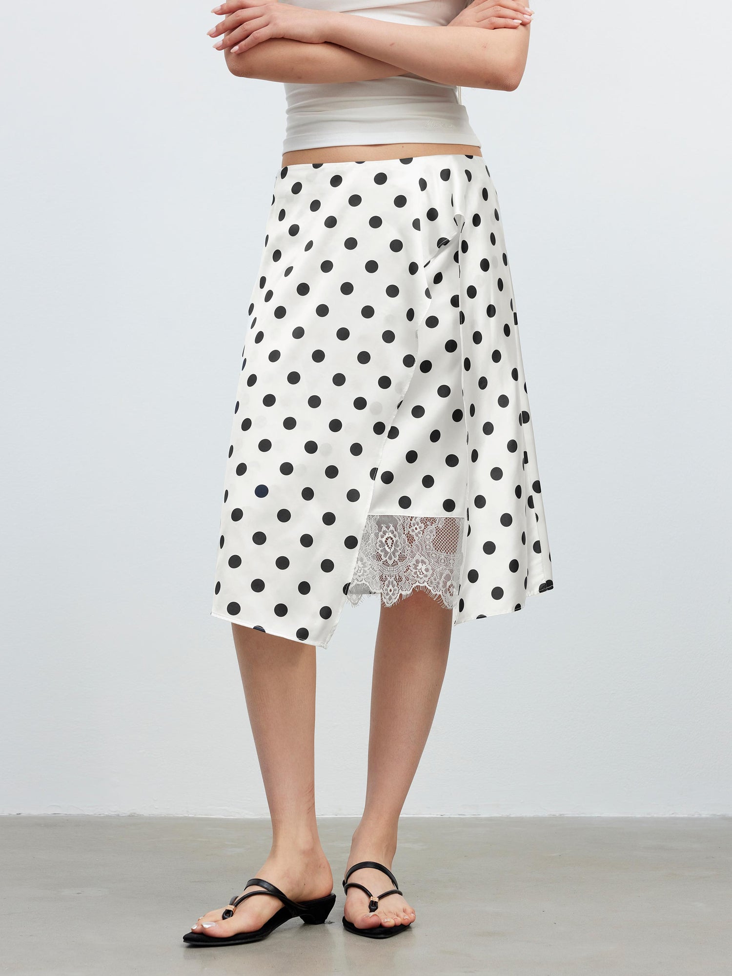 AFTADAWN Satin Dot Lace Asymmetrical Skirt