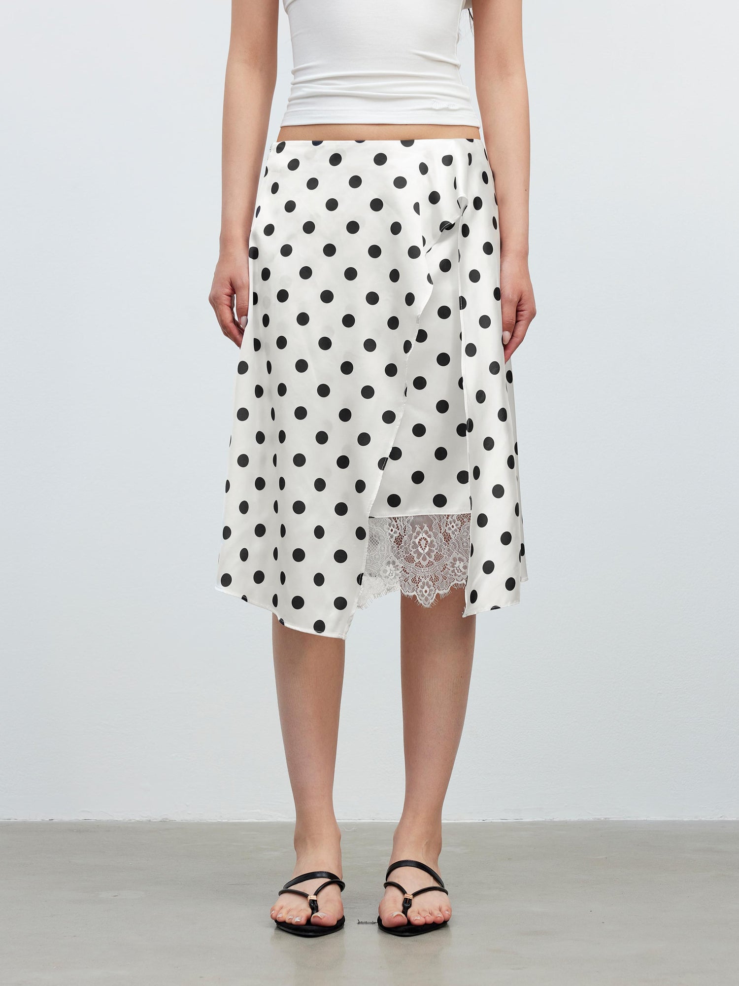 AFTADAWN Satin Dot Lace Asymmetrical Skirt