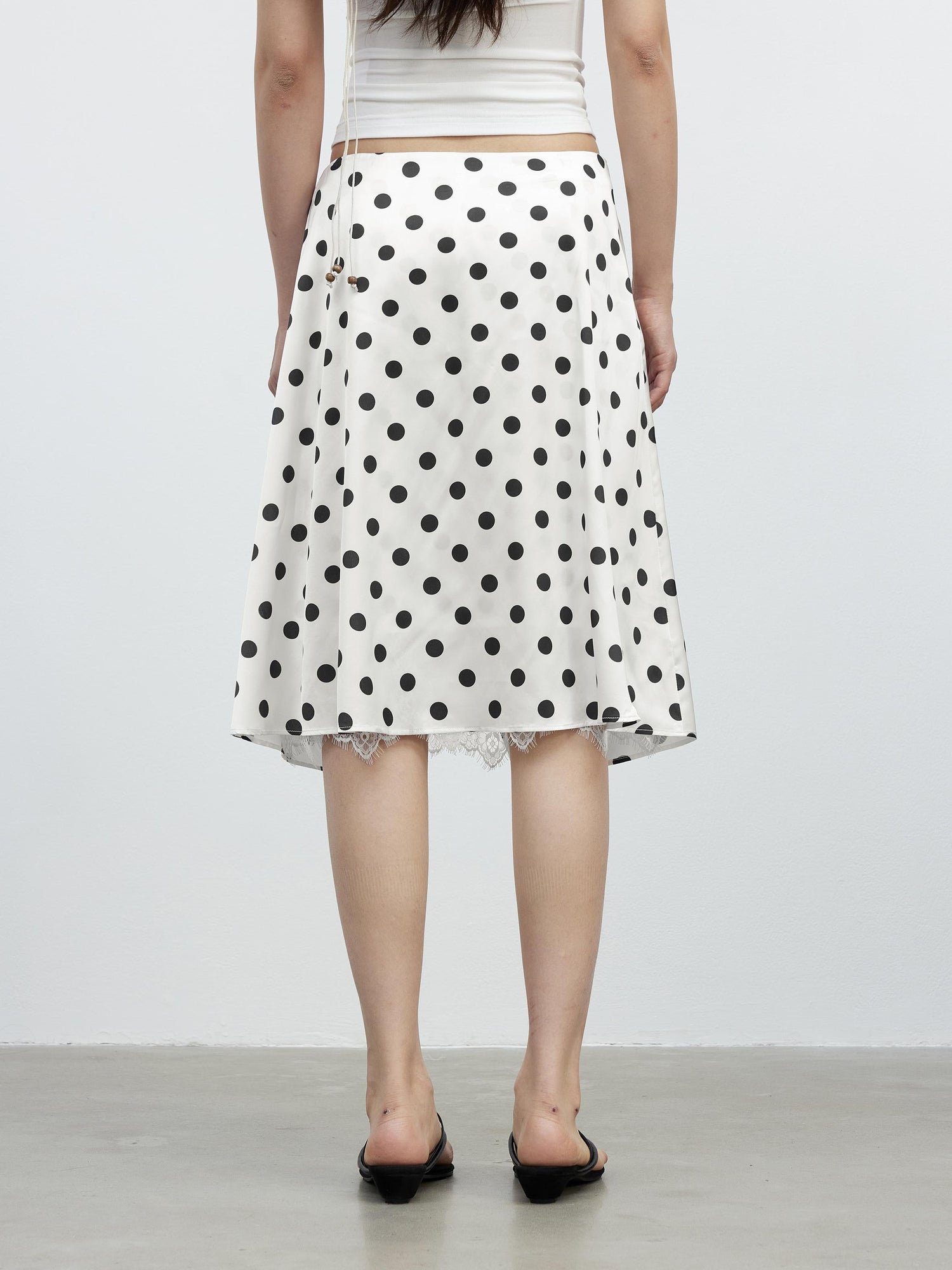 AFTADAWN Satin Dot Lace Asymmetrical Skirt