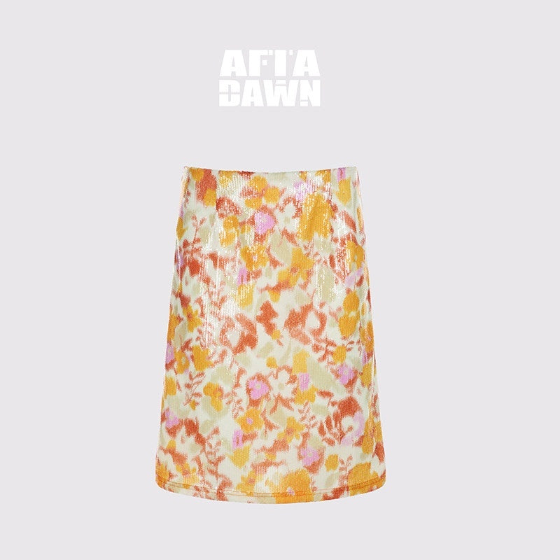 AFTADAWN_Sequin_Floral_Print_Low_Waist_A_Line_Women&