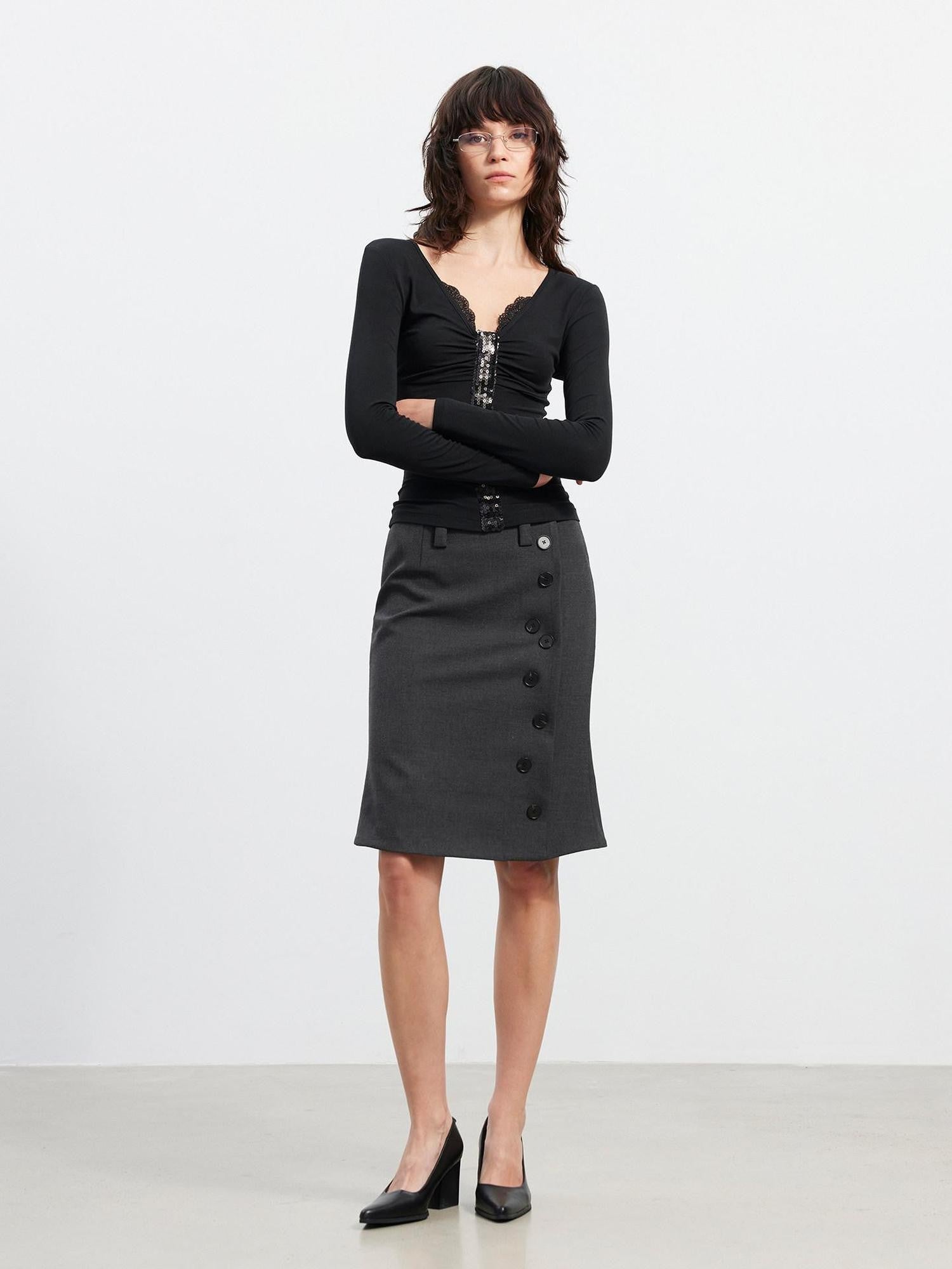 AFTADAWN Sequin Lace Ruched Deep V Slim Women&