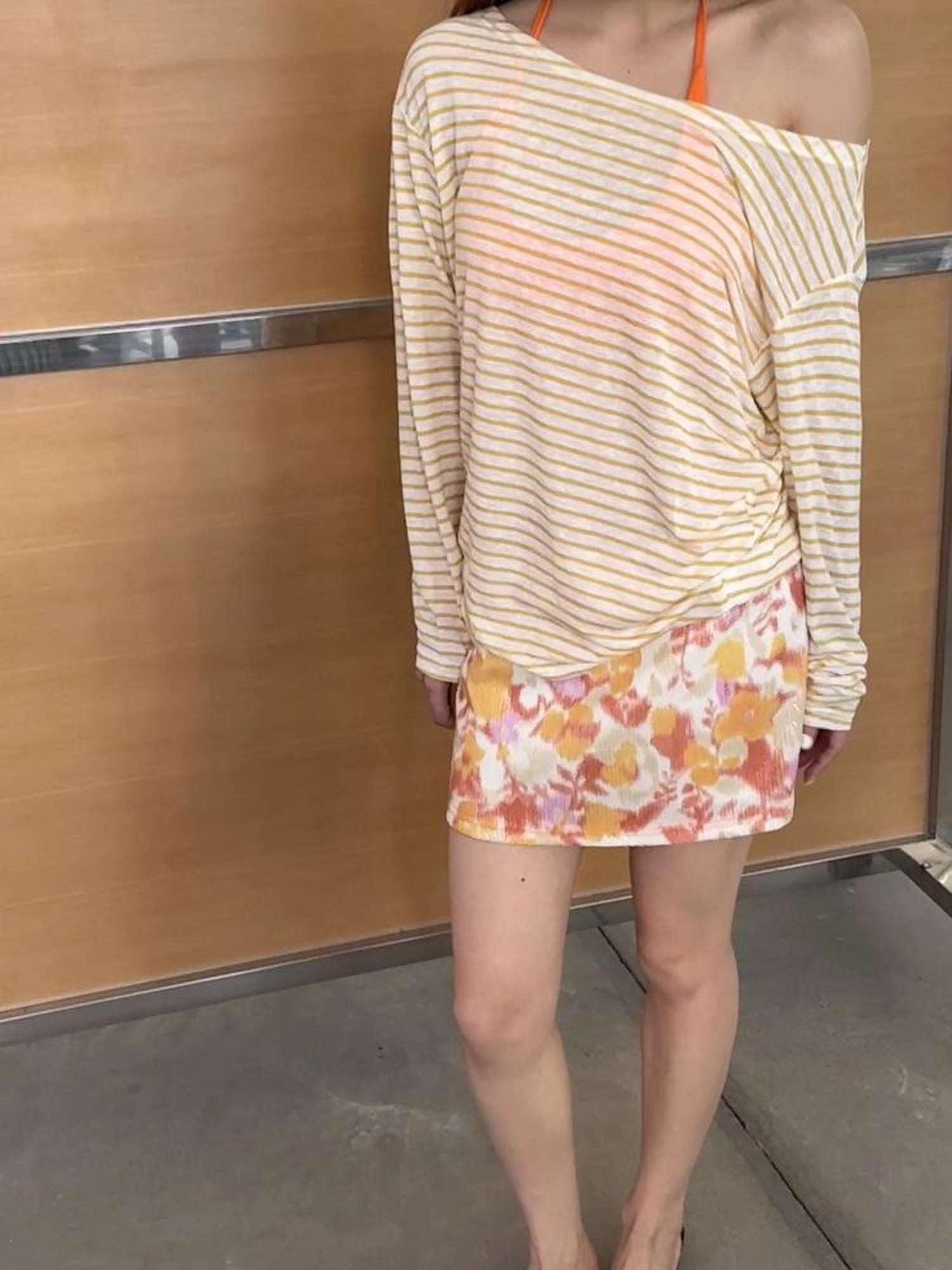 AFTADAWN Sequined Floral Print Low Waist A Line Mini Skirt with Safety Shorts