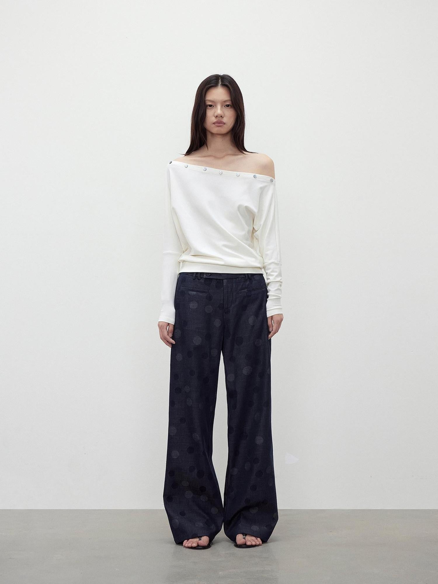 AFTADAWN Shaped Asymmetric One Shoulder Button Women&